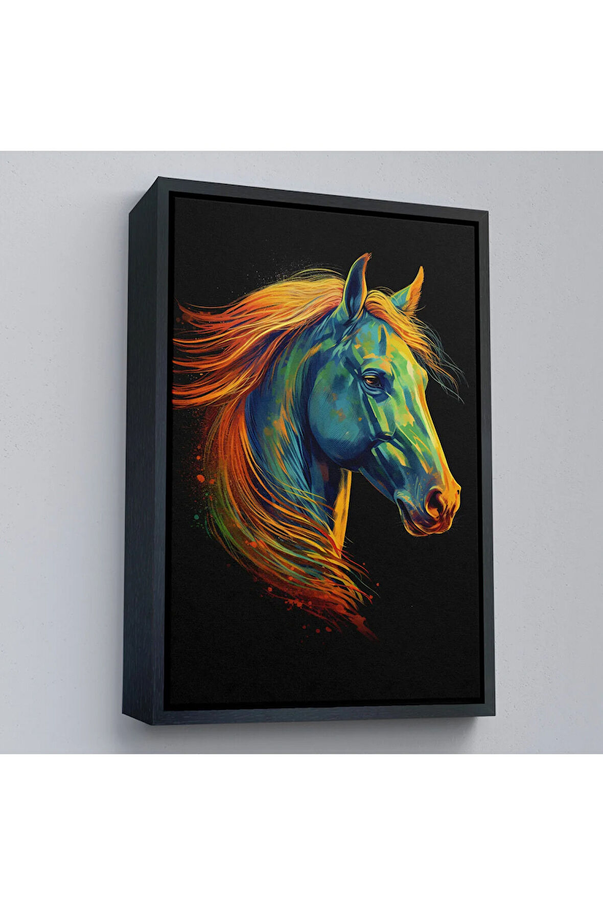 Ahşap Çerçeveli Renkli Soyut At Tablosu-7550