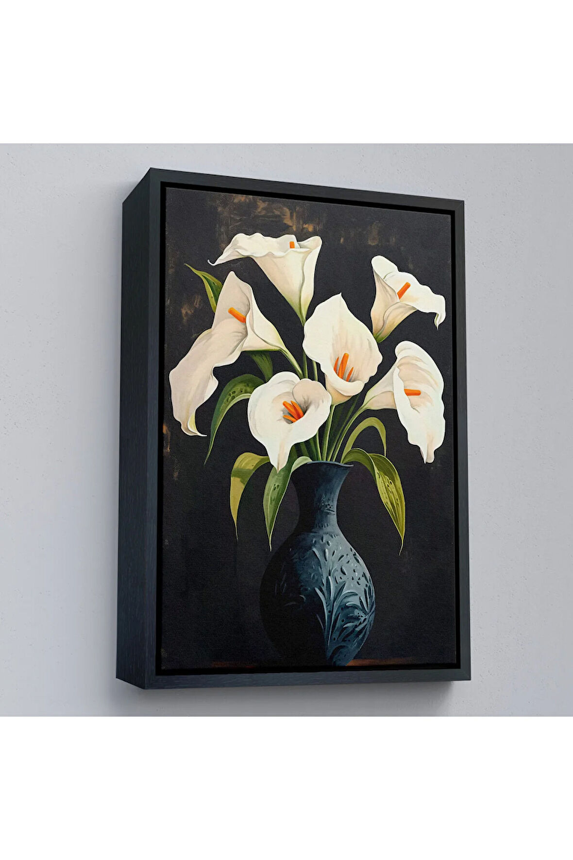 Ahşap Çerçeveli Vazo İçindeki Beyaz Çiçekler Tablo-7555