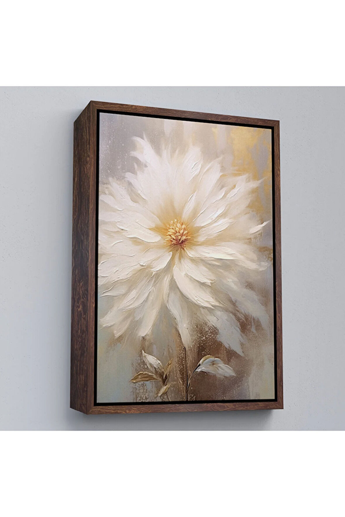 Ahşap Çerçeveli Yağlıboya Görünümlü Beyaz Çiçek Tablo-7559