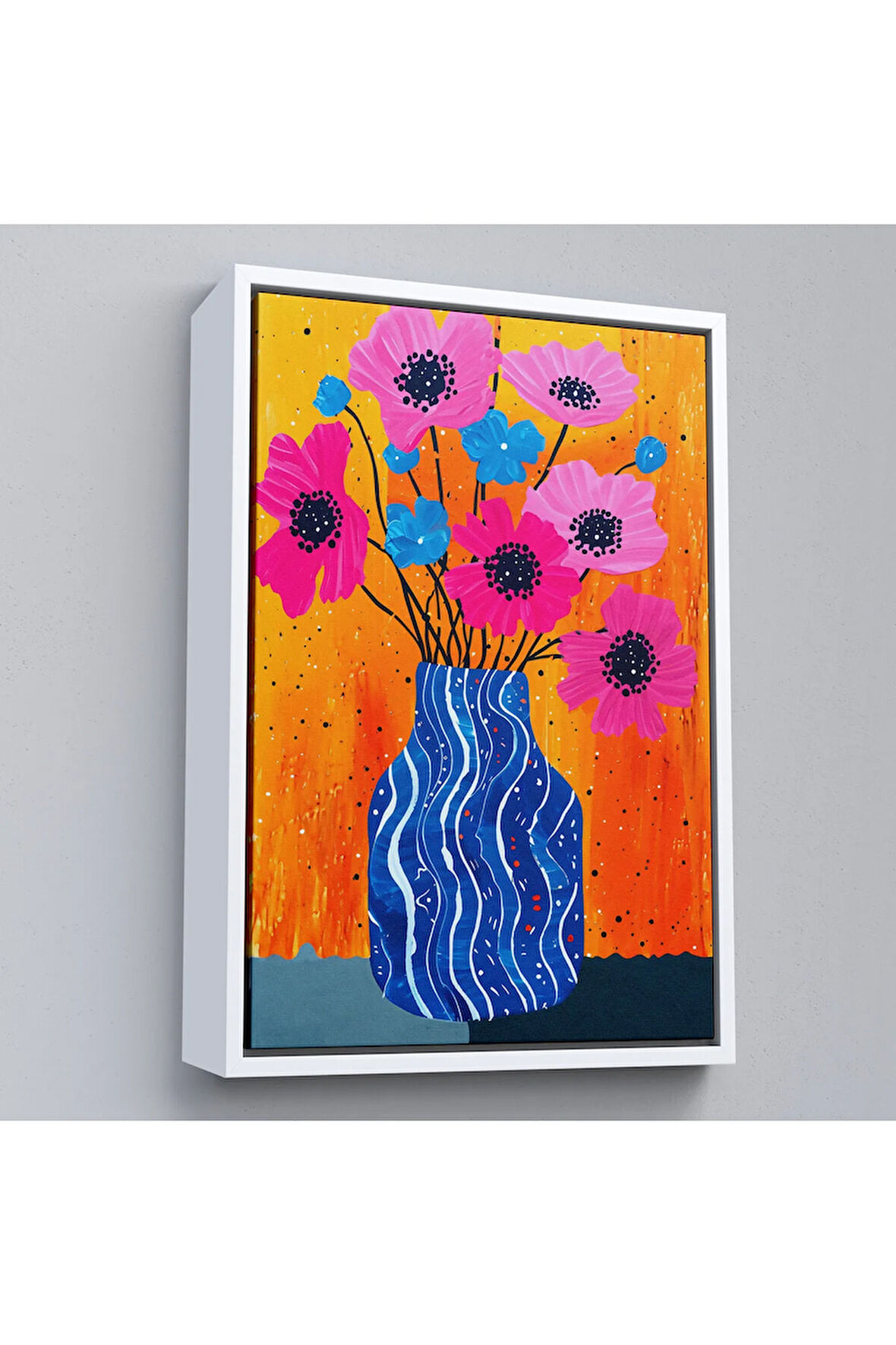 Ahşap Çerçeveli Vazo İçindeki Rekli Çiçekler Tablo-7560