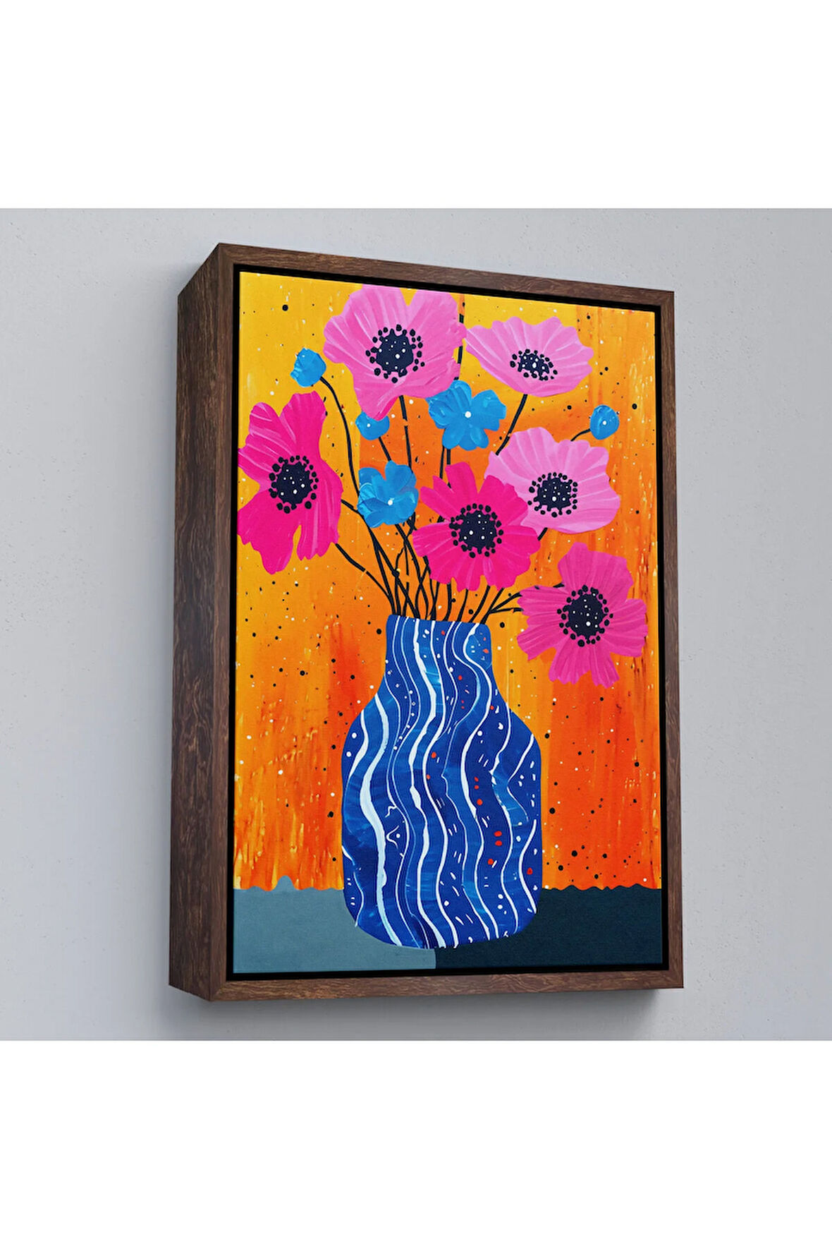 Ahşap Çerçeveli Vazo İçindeki Rekli Çiçekler Tablo-7560