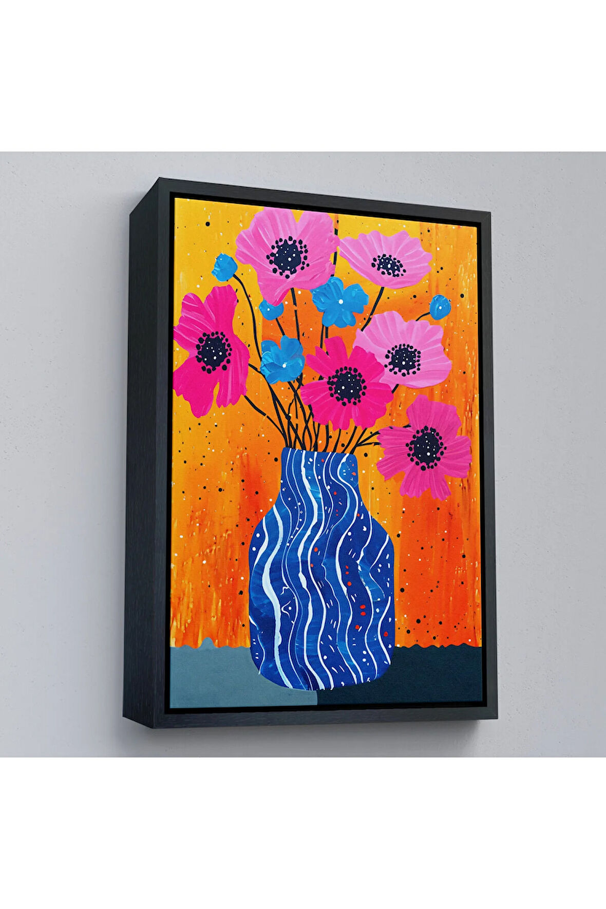 Ahşap Çerçeveli Vazo İçindeki Rekli Çiçekler Tablo-7560