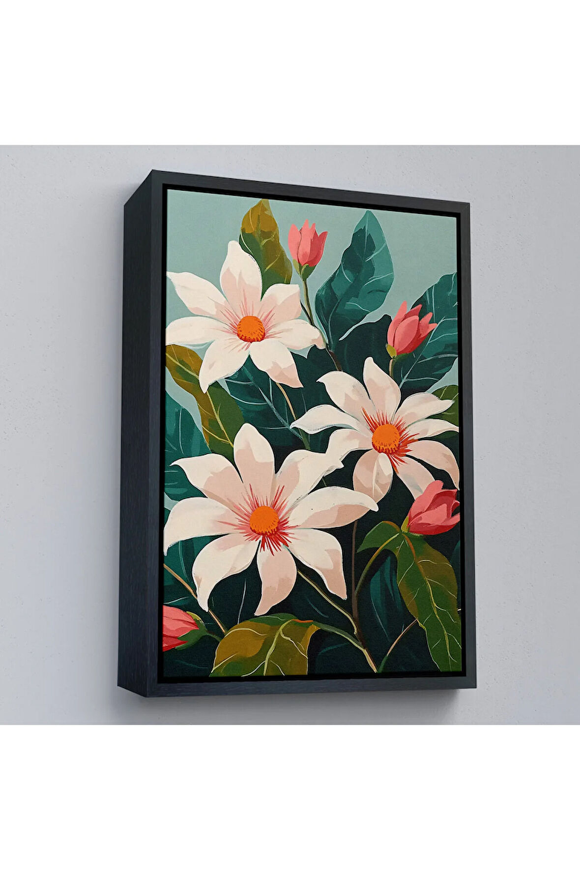 Ahşap Çerçeveli Beyaz Çiçekler Tablo-7563