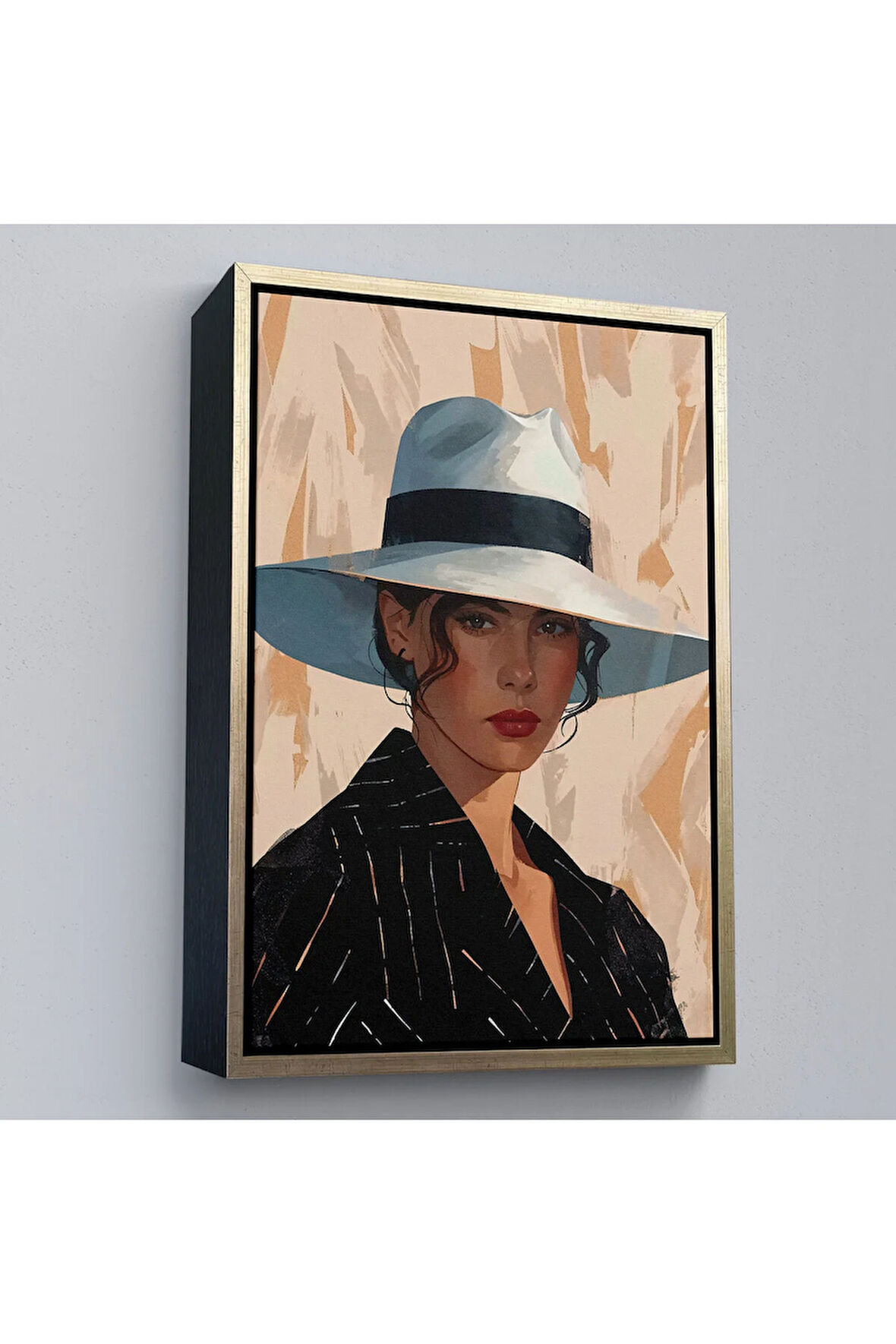 Ahşap Çerçeveli Keskin Bakışlı Güzel Kadın Tablo-7565