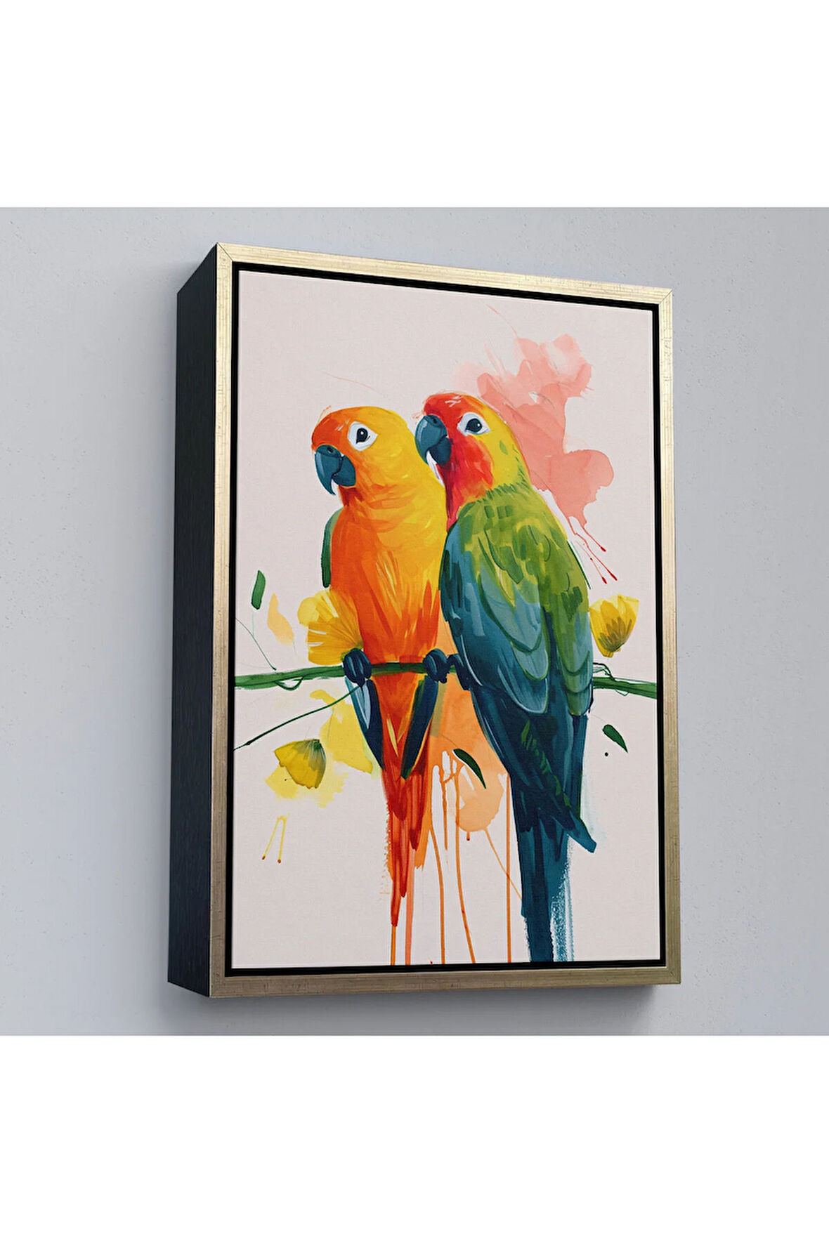 Ahşap Çerçeveli Daldaki Renkli Pağanlar Tablo-7566