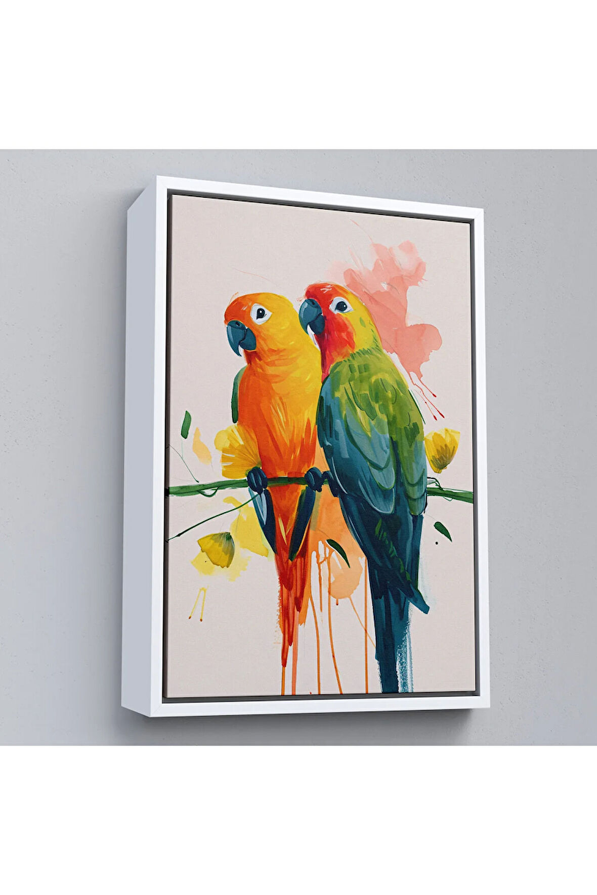 Ahşap Çerçeveli Daldaki Renkli Pağanlar Tablo-7566