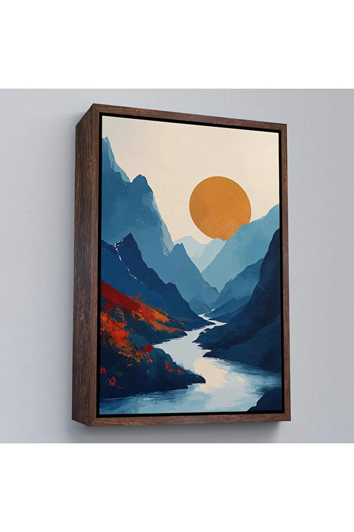 Ahşap Çerçeveli Dağların Arasındaki Güneş Manzarası Tablo-7580