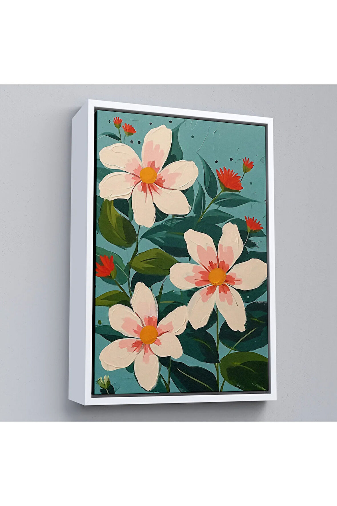 Ahşap Çerçeveli Beyaz Çiçekler Tablosu-7592