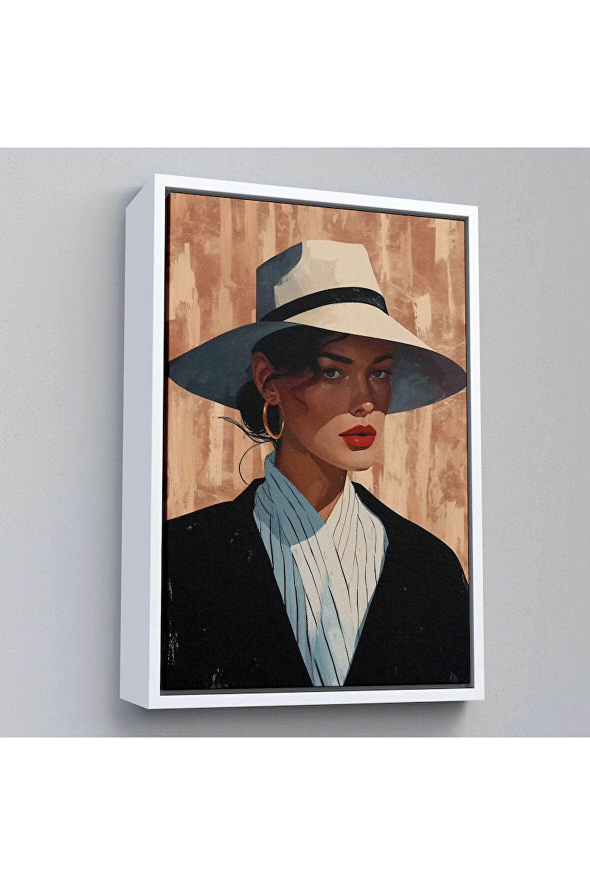 Ahşap Çerçeveli Keskin Bakışlı Güzel Kadın Tablo-7593