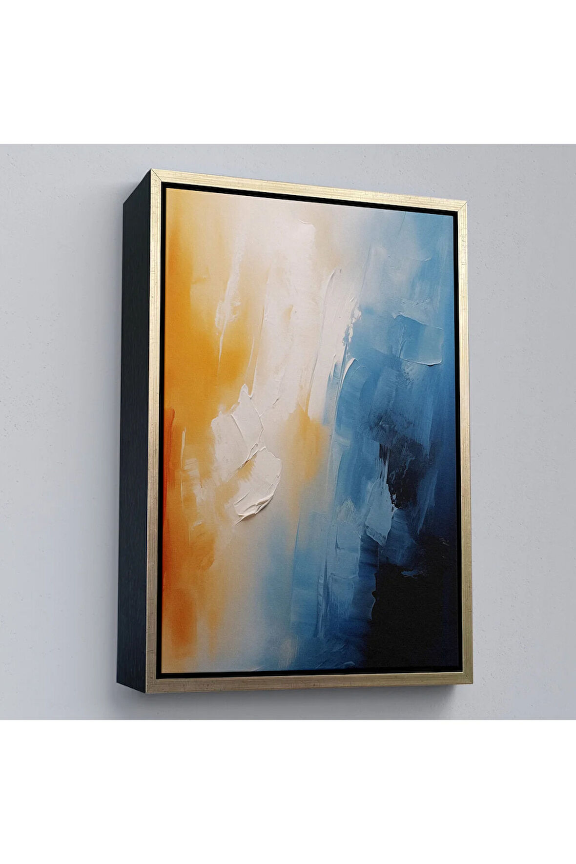 Ahşap Çerçeveli Mavi Tonlardaki Yağlıboya Görünümlü Tablo-7599