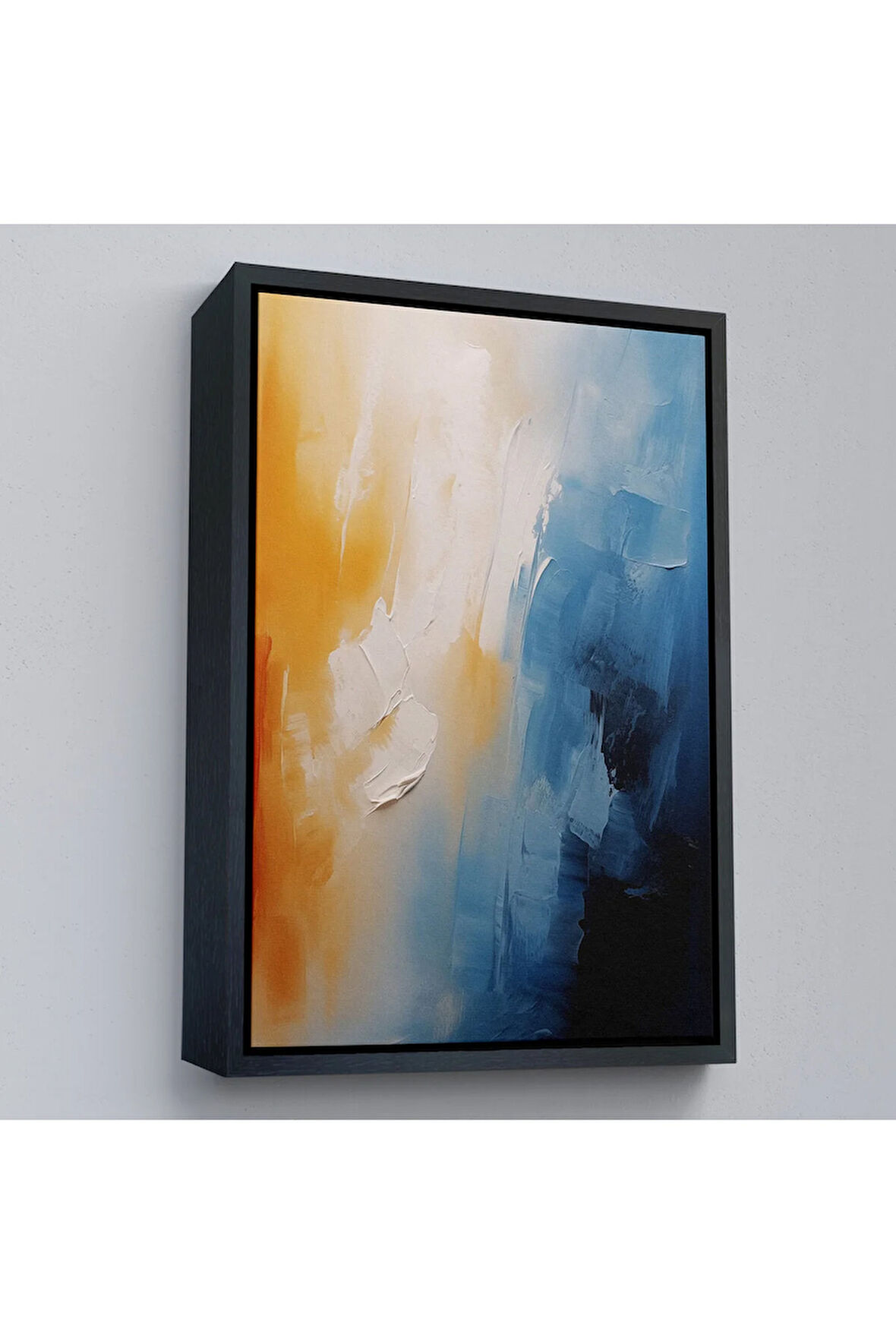 Ahşap Çerçeveli Mavi Tonlardaki Yağlıboya Görünümlü Tablo-7599