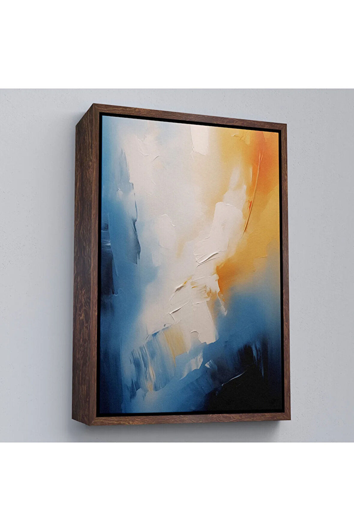 Ahşap Çerçeveli Mavi Tonlardaki Yağlıboya Görünümlü Tablo-7602