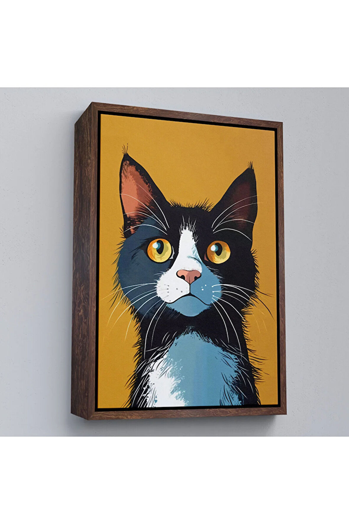 Ahşap Çerçeveli Soyut Renkli Kedi Tablo-7612