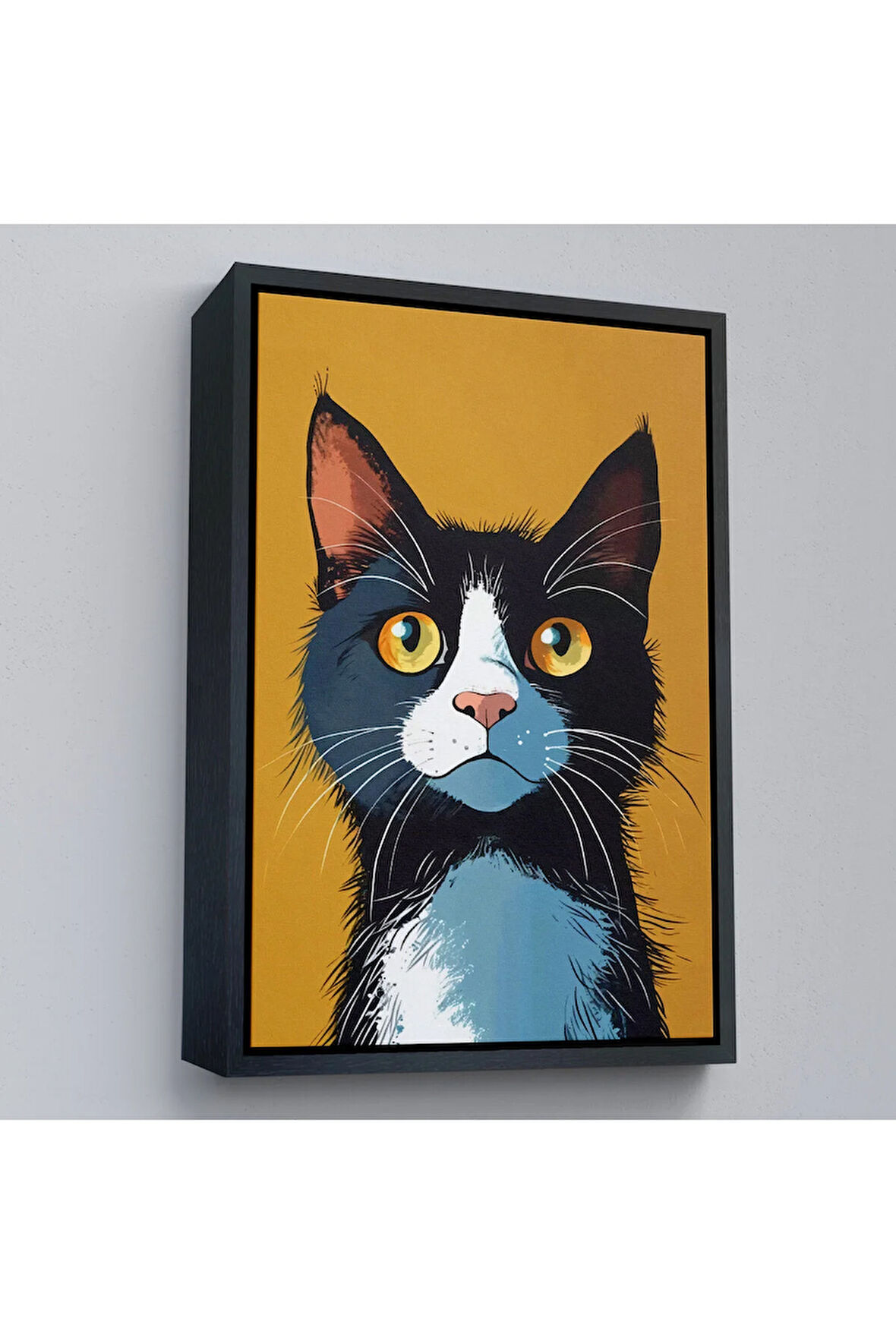 Ahşap Çerçeveli Soyut Renkli Kedi Tablo-7612