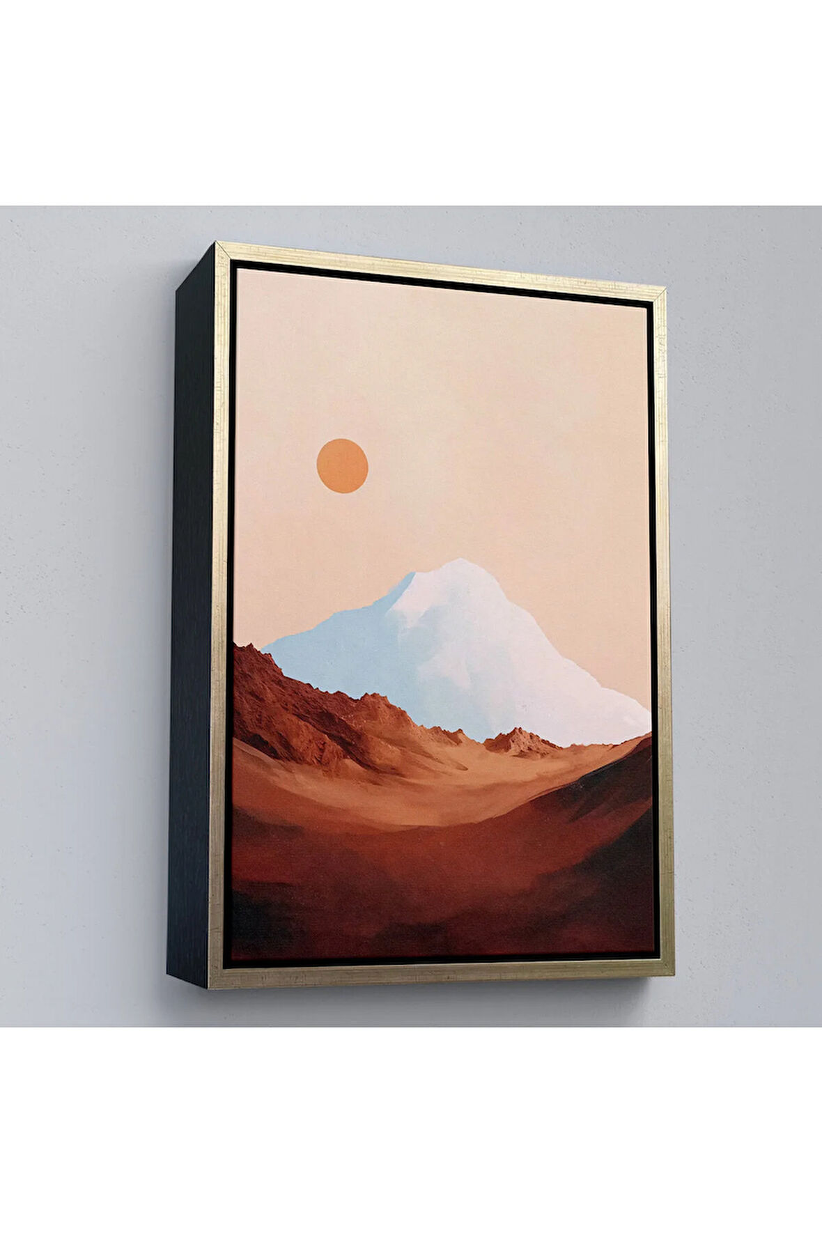 Ahşap Çerçeveli Dağın Arkasındaki Soyut Güneş Manzara Tablo-7622
