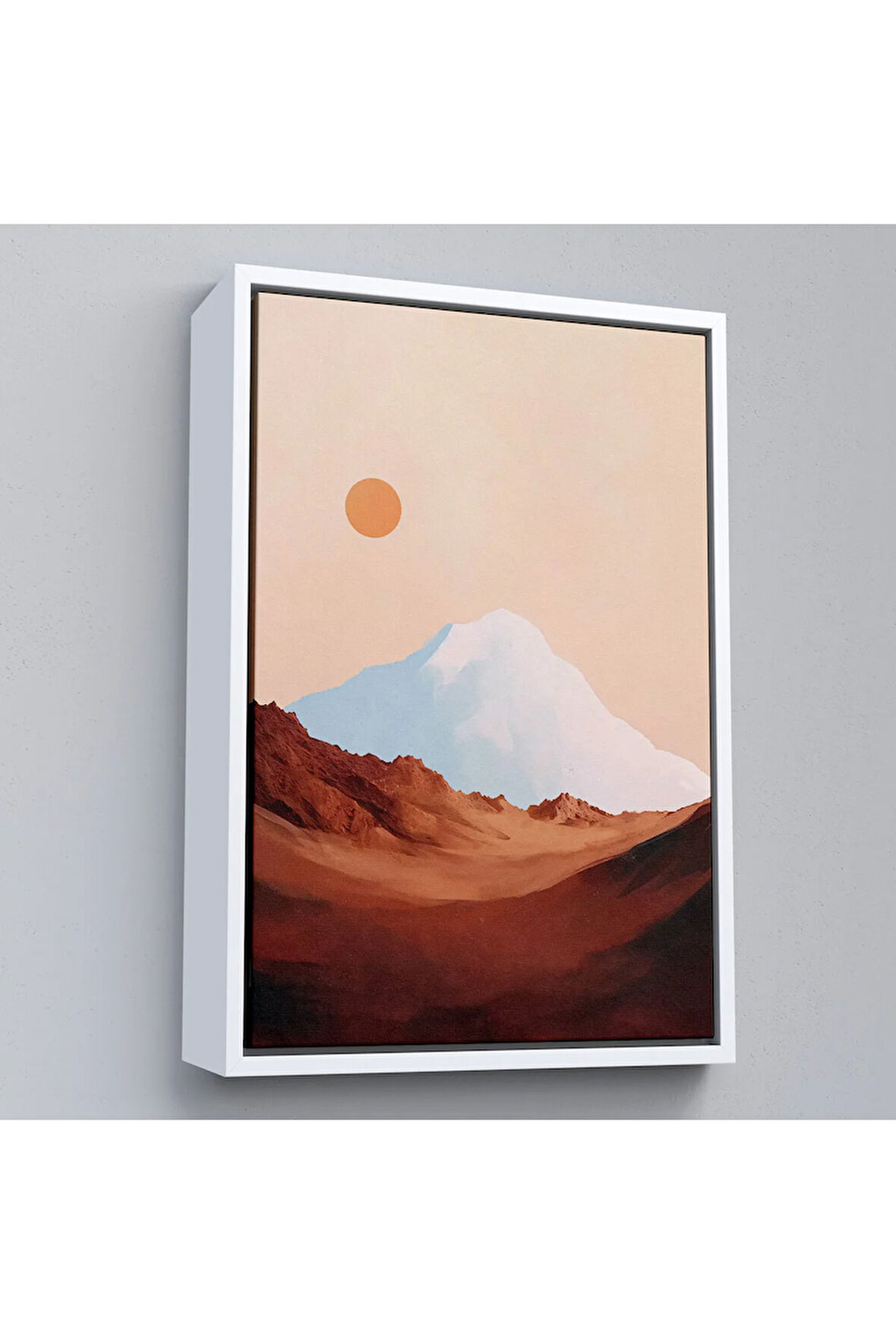 Ahşap Çerçeveli Dağın Arkasındaki Soyut Güneş Manzara Tablo-7622