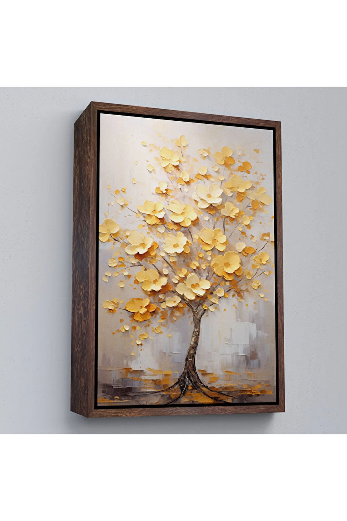 Ahşap Çerçeveli Sarı Çiçekli Ağaç Tablosu-7624
