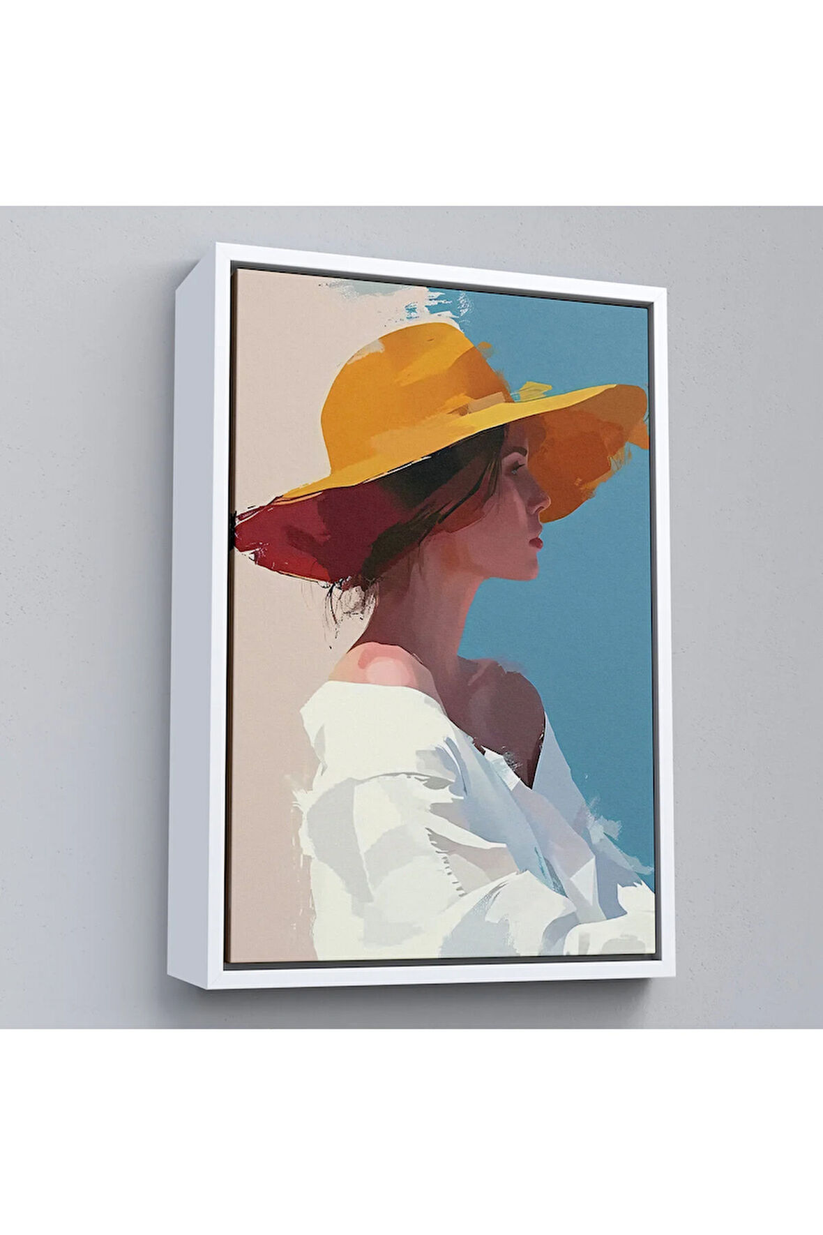 Ahşap Çerçeveli Sarı Şapkalı Soyut Kadın Tablo-7631