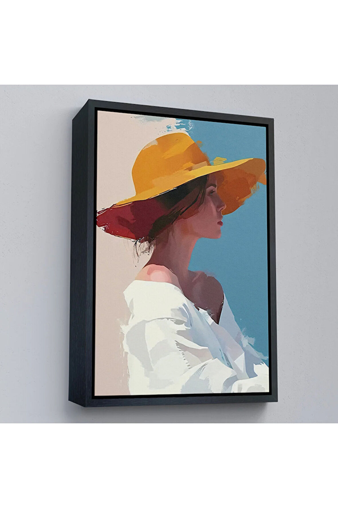 Ahşap Çerçeveli Sarı Şapkalı Soyut Kadın Tablo-7631