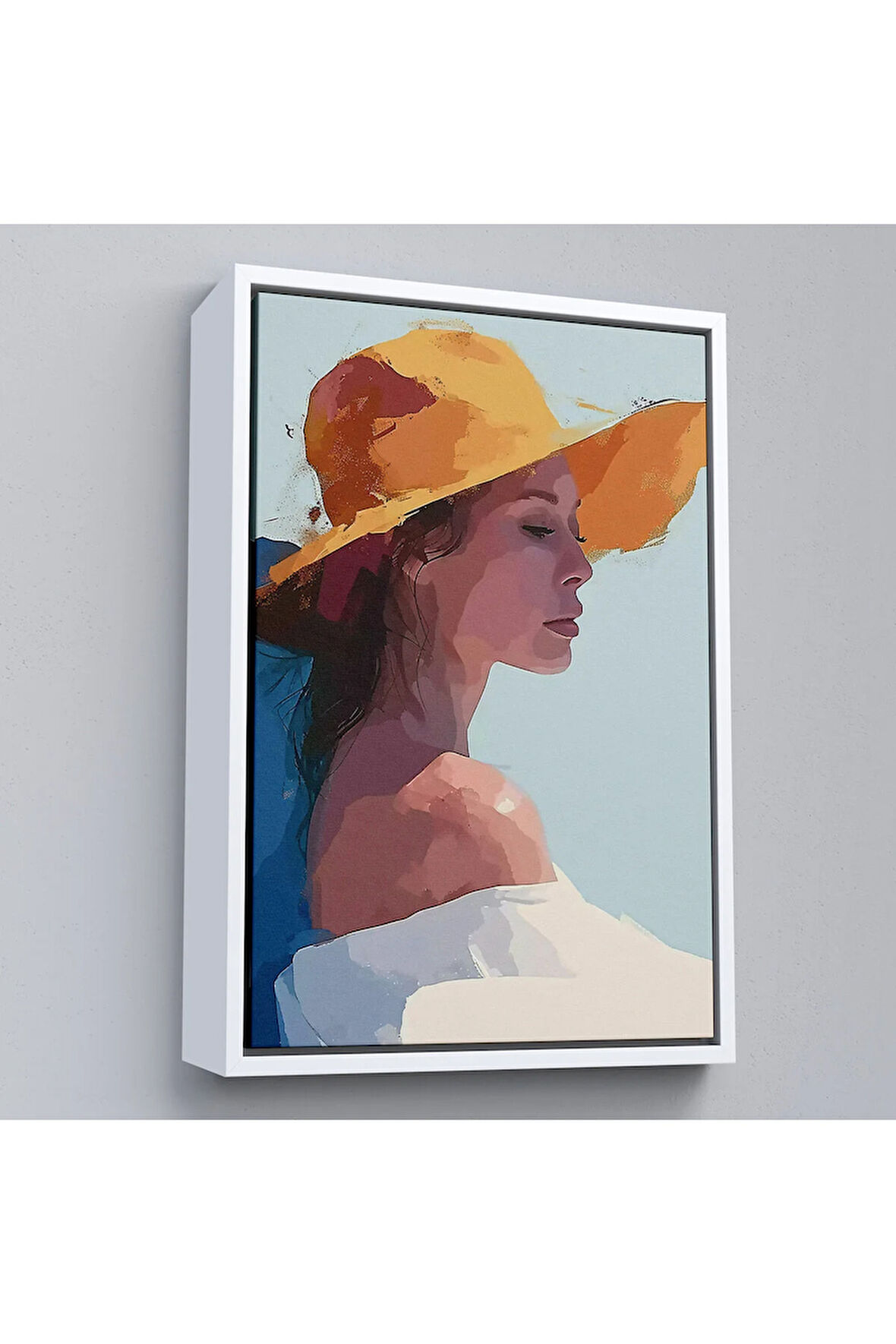 Ahşap Çerçeveli Sarı Şapkalı Soyut Kadın Tablo-7639