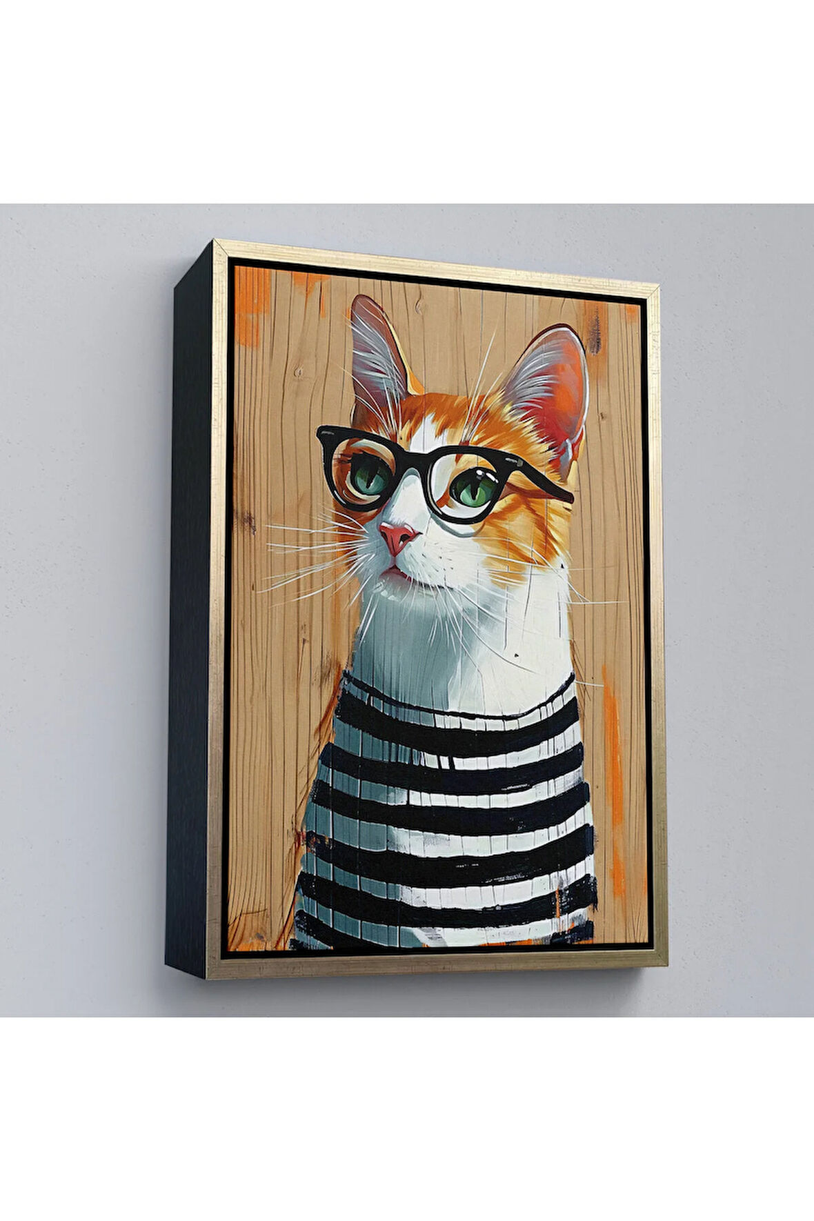 Ahşap Çerçeveli Cool Kedi Tablo-7644