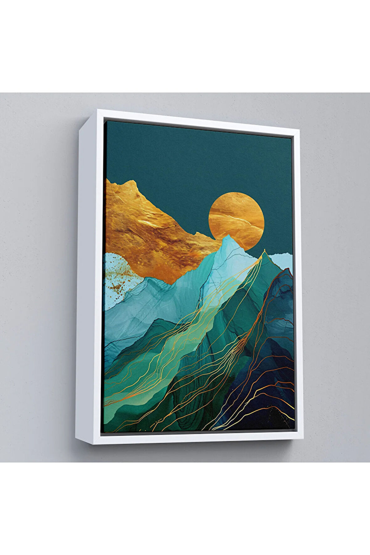 Ahşap Çerçeveli Dağların Üstündeki Güneş Manzarası Tablo-7648