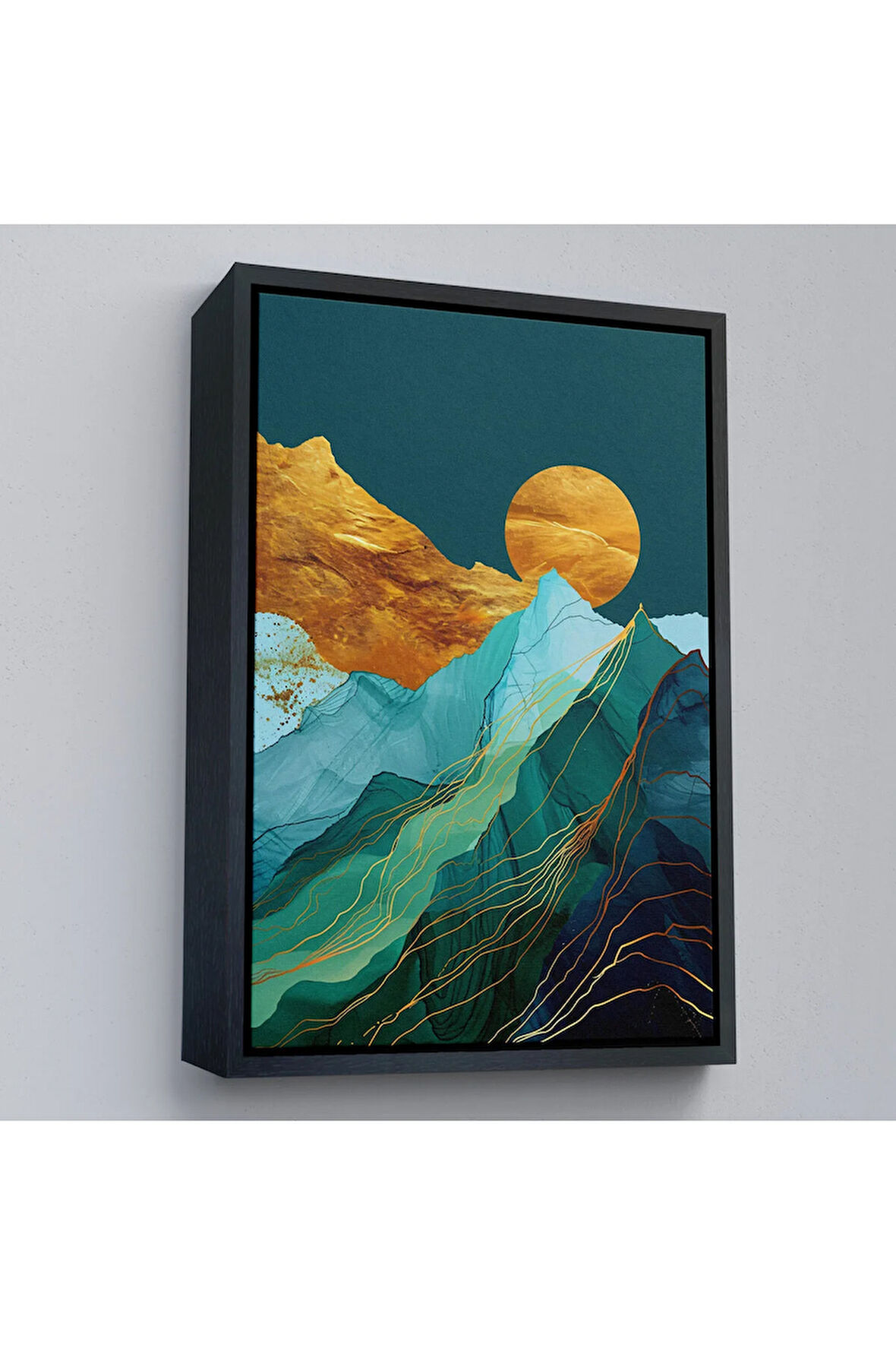 Ahşap Çerçeveli Dağların Üstündeki Güneş Manzarası Tablo-7648