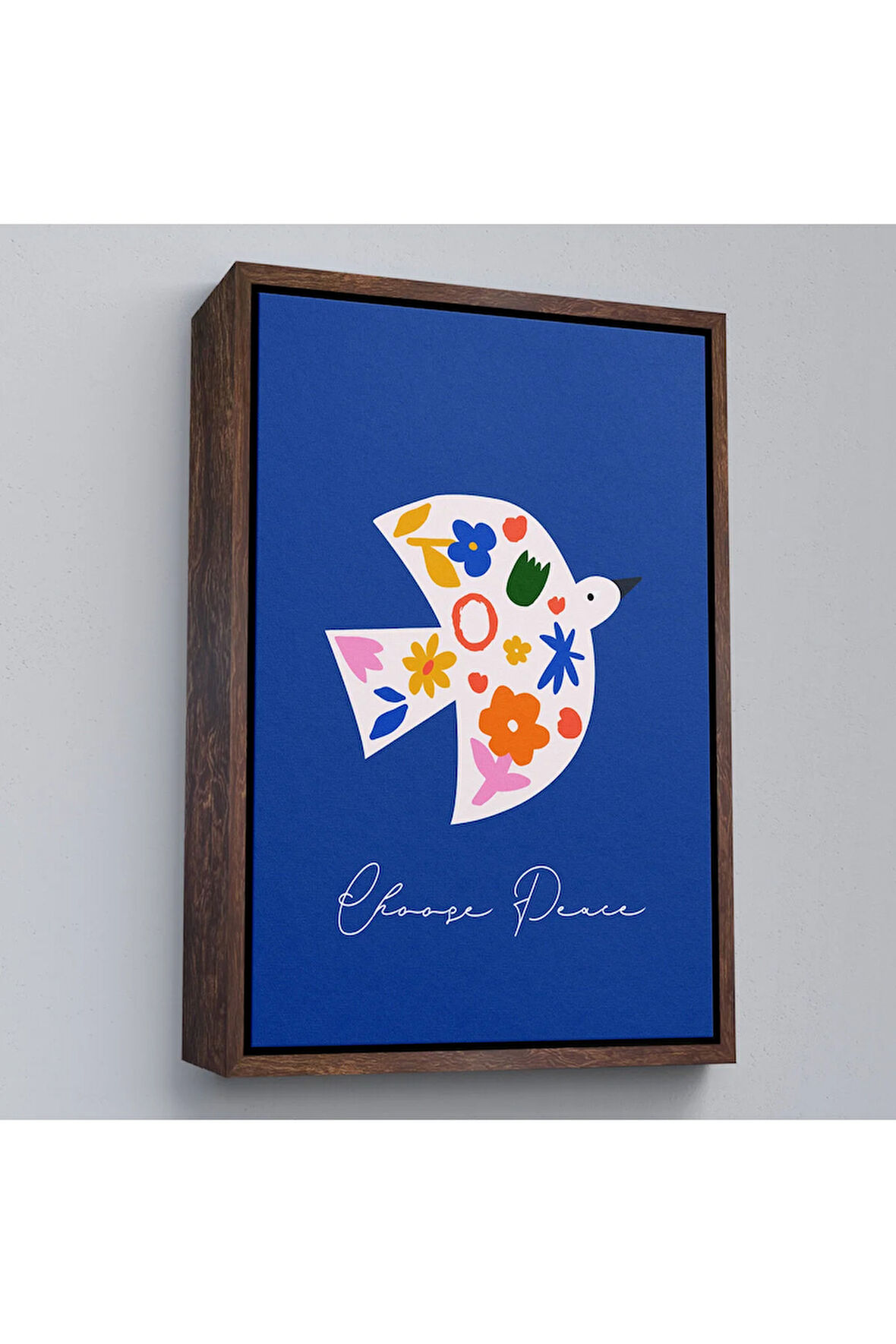 Ahşap Çerçeveli Minimalist Renkli Kuş Tablosu-7667