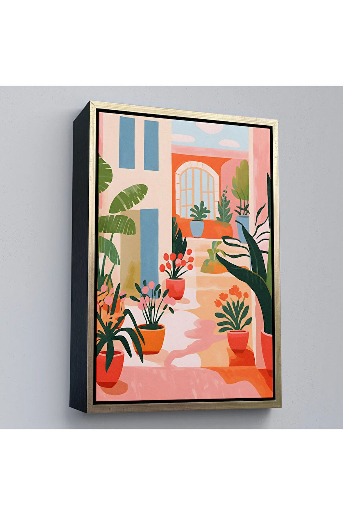 Ahşap Çerçeveli Minimalist Yazlık Bahçesi Tablosu-7669