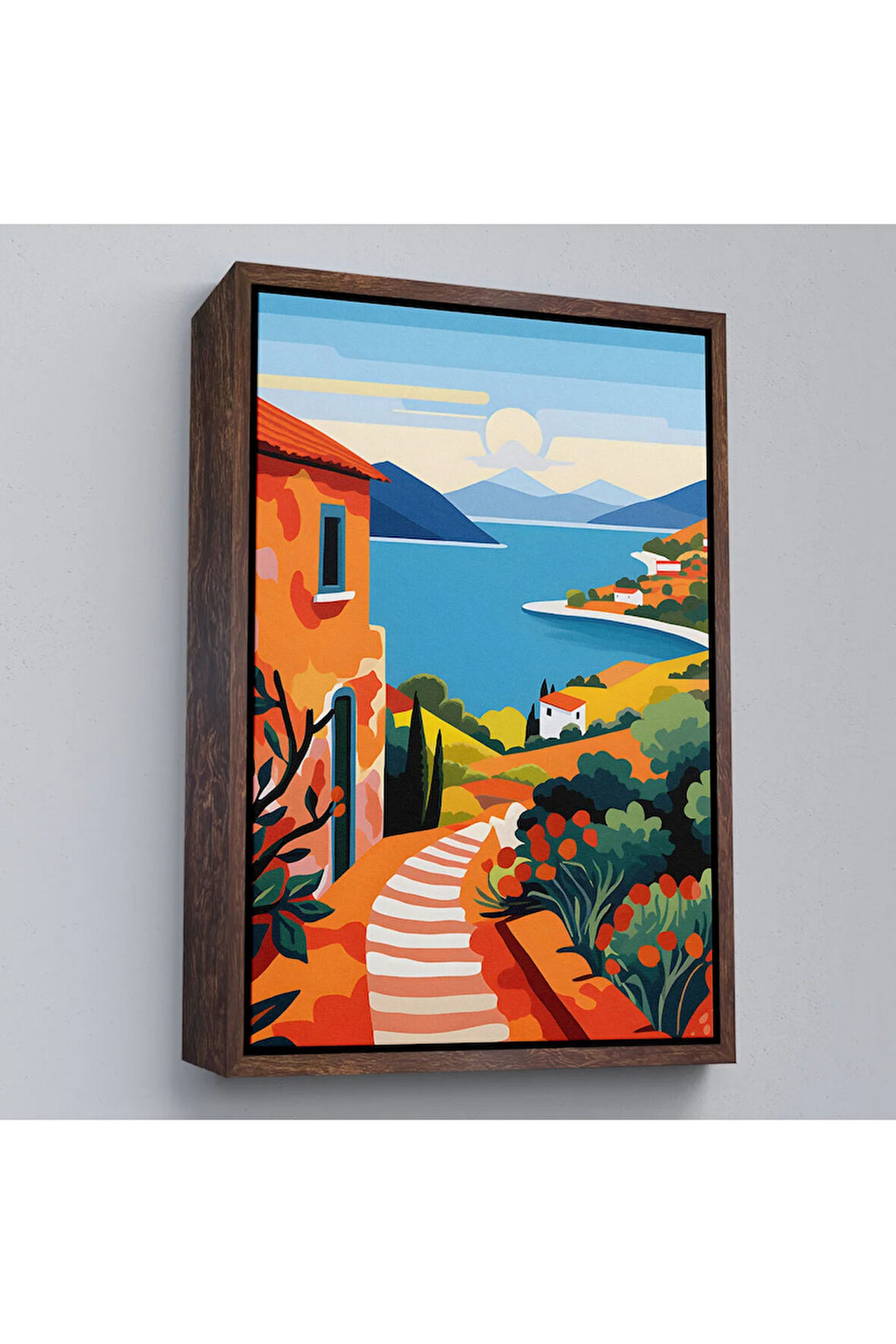 Ahşap Çerçeveli Pastel Minimalist Deniz Manzarası Tablo-7672