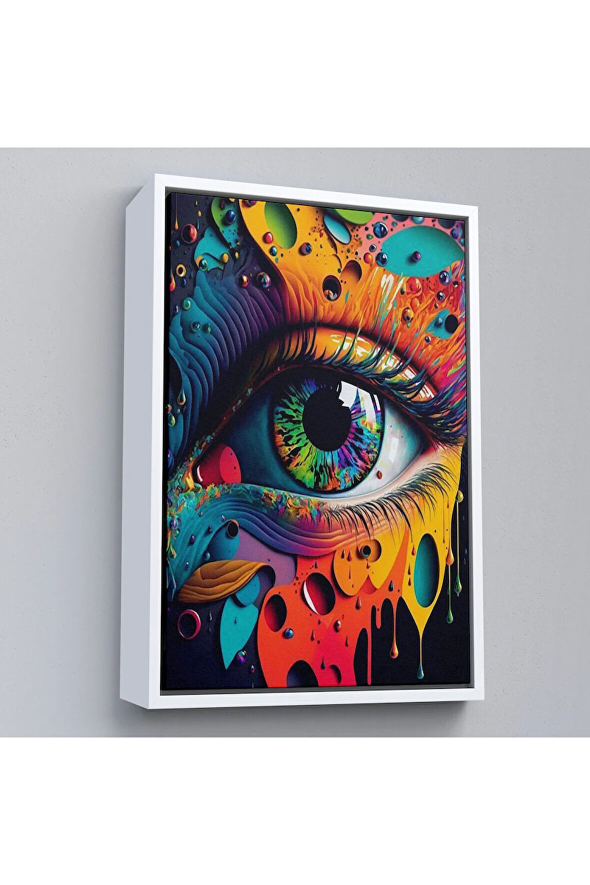 Ahşap Çerçeveli Renkli Soyut Göz Tablosu-7691