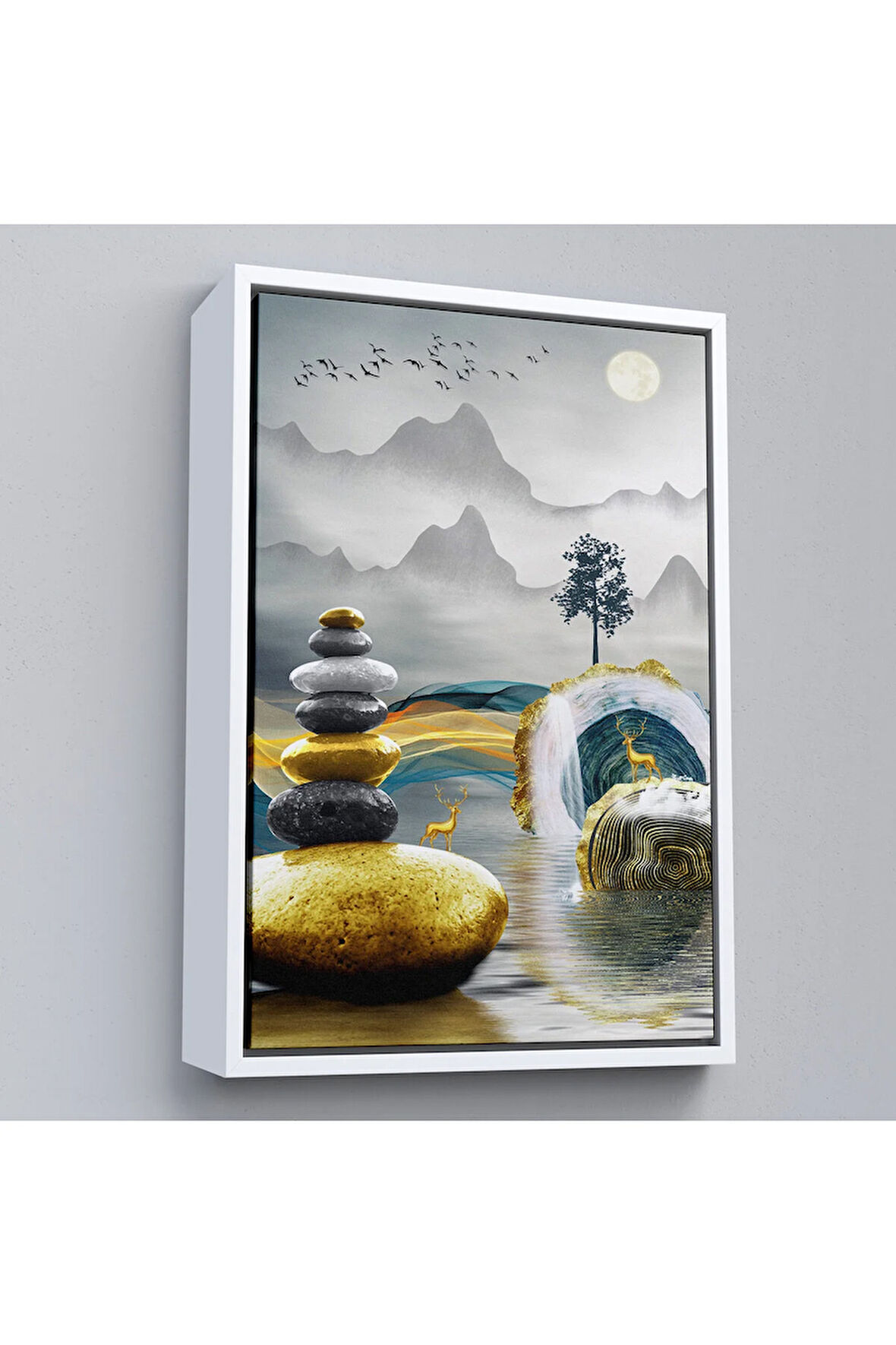 Ahşap Çerçeveli Altın Detaylı Soyut Denge Tablosu-7694