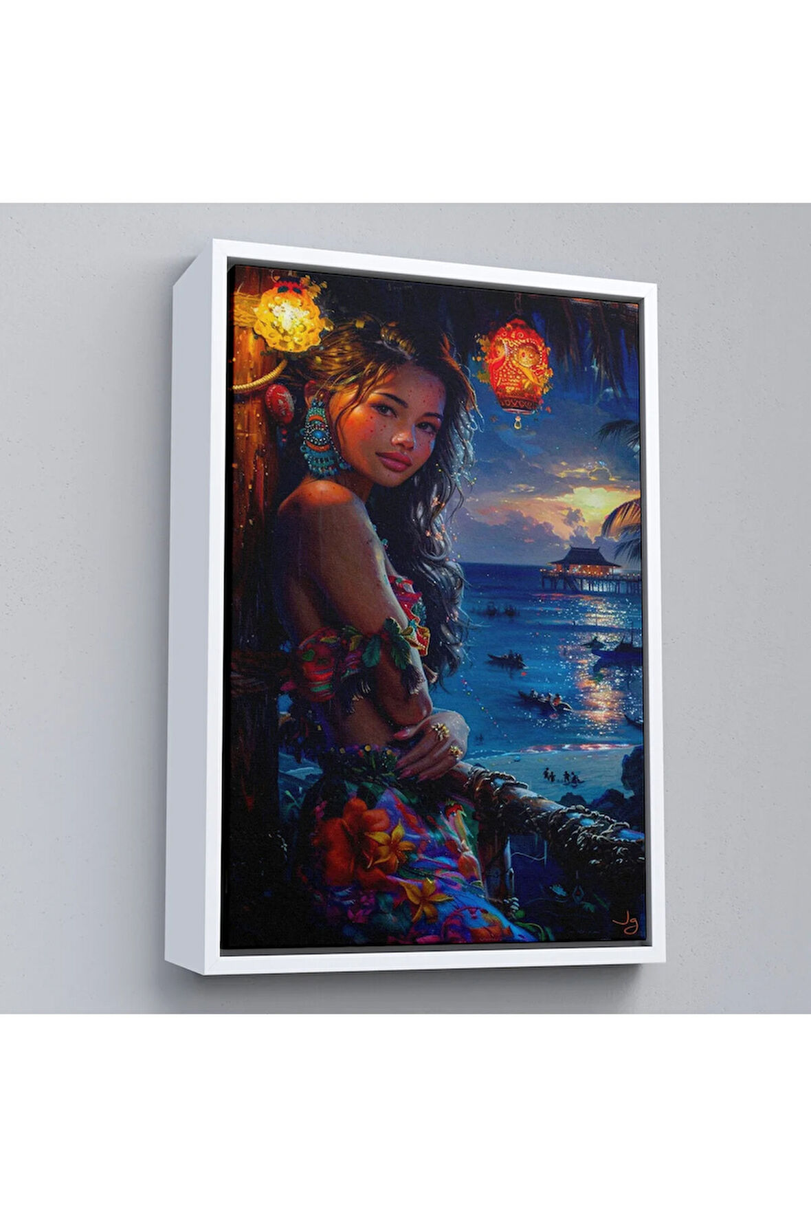 Ahşap Çerçeveli Taylanlı Genç Kadın Tablosu-7699