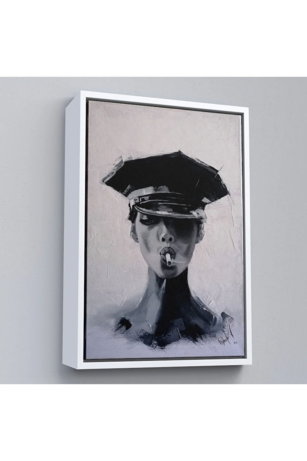 Ahşap Çerçeveli Sigara İçen Soyut Kadın Tablosu-7723