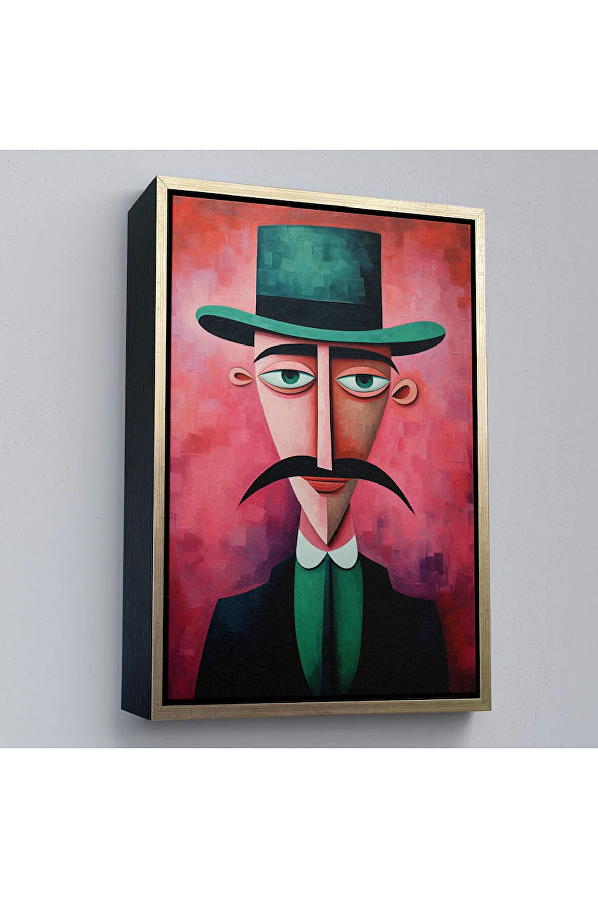 Ahşap Çerçeveli Bıyıklı İkonik Sürreal Adam Tablosu-7732