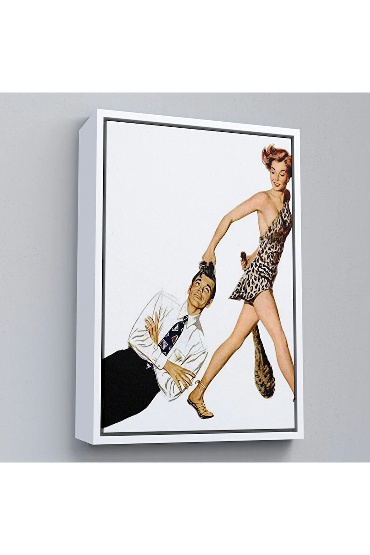 Ahşap Çerçeveli Modern Erkeği Sürükleyip Götüren Taş Devri Kadını Tablo-7738