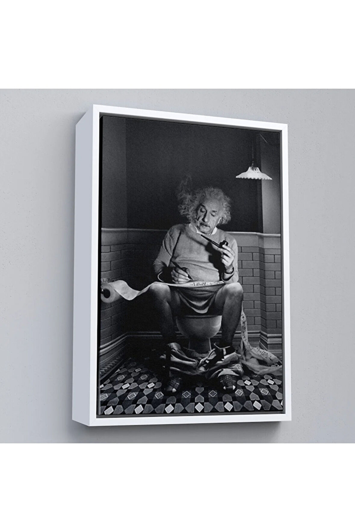 Ahşap Çerçeveli Albert Einstein - Tuvalette Pipo İçen Albert Tablo-7746