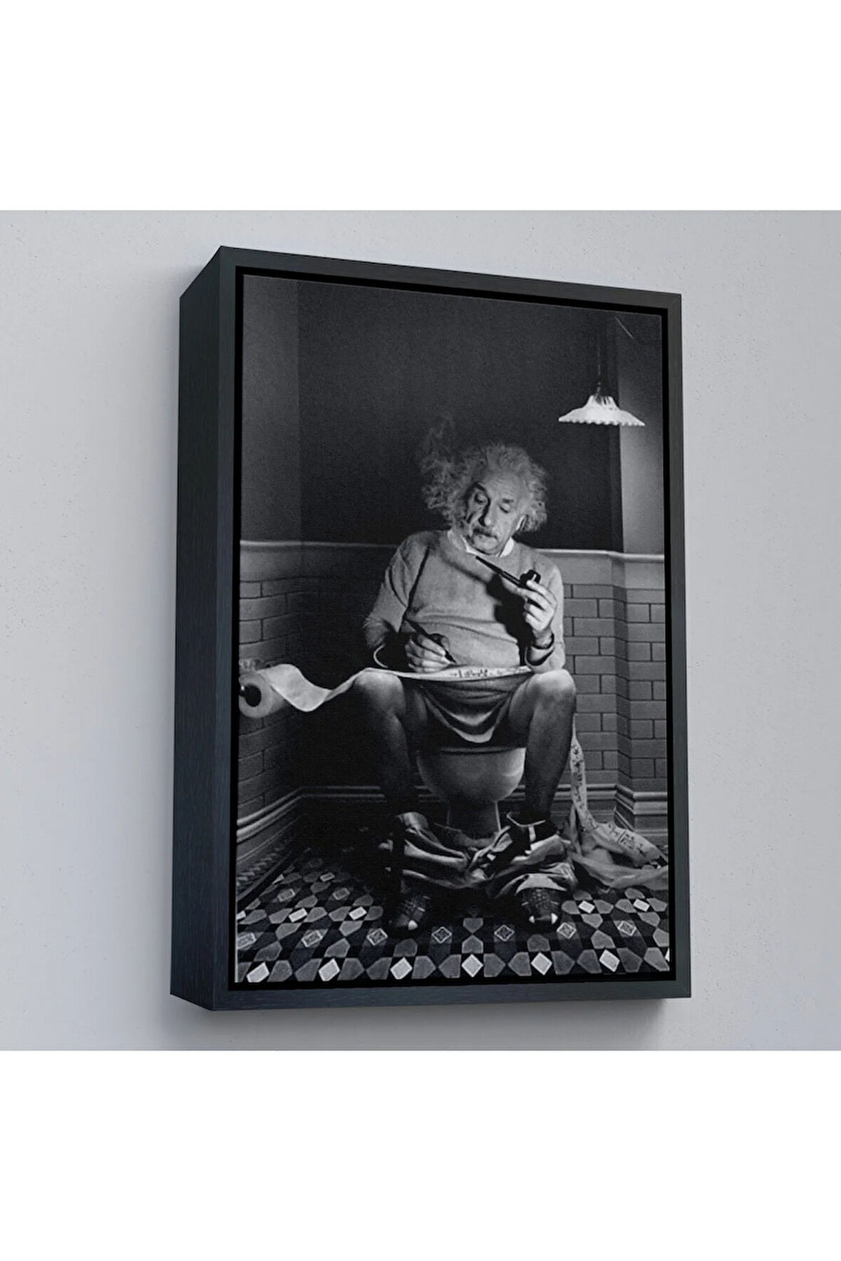 Ahşap Çerçeveli Albert Einstein - Tuvalette Pipo İçen Albert Tablo-7746