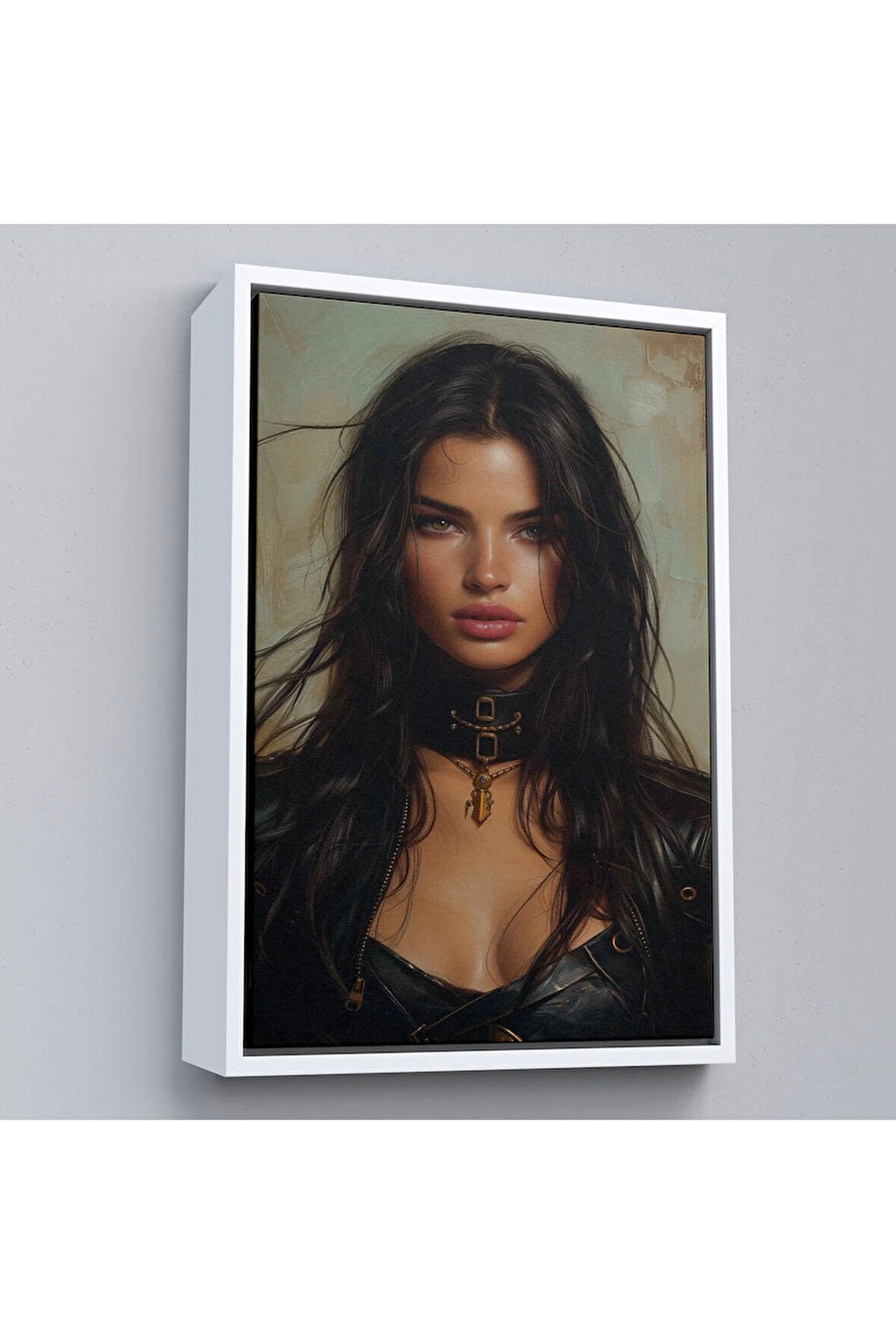 Ahşap Çerçeveli Esmer Latin Güzeli Kadın Tablosu-7779
