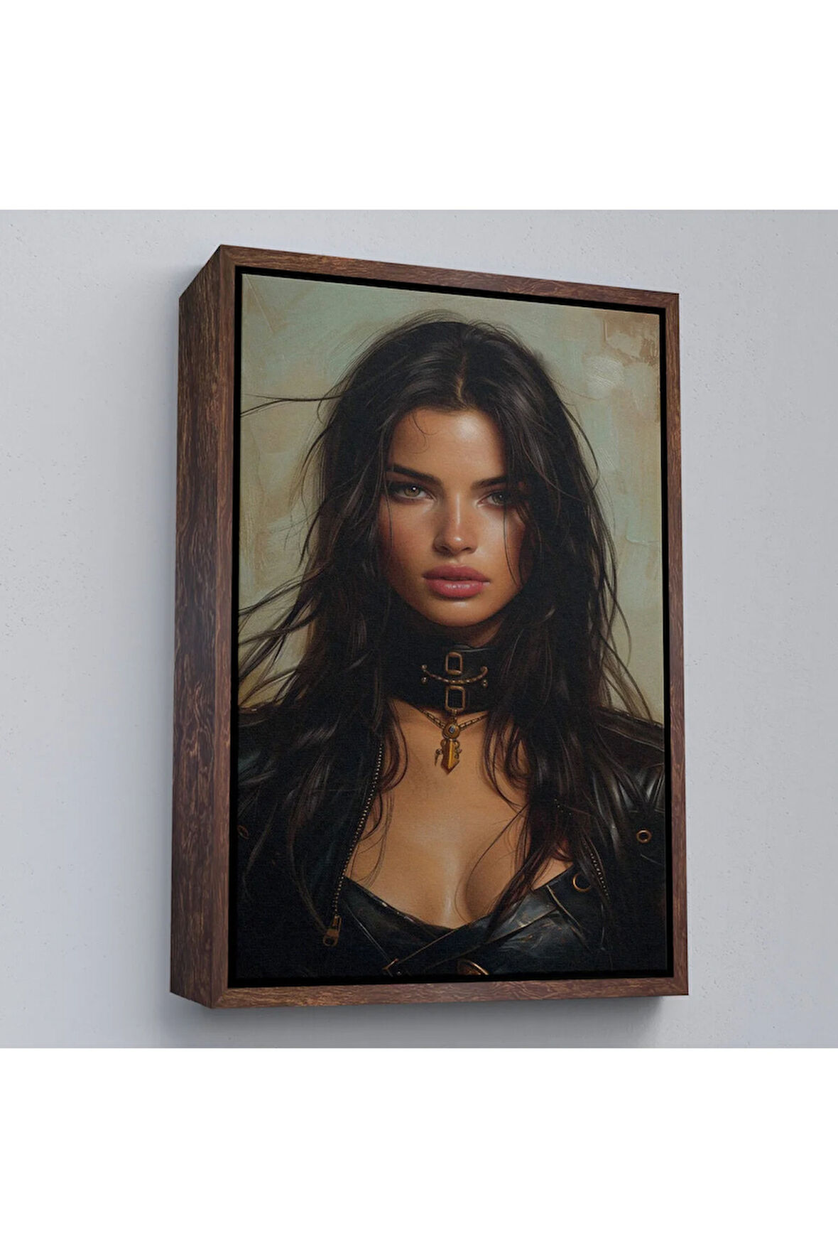 Ahşap Çerçeveli Esmer Latin Güzeli Kadın Tablosu-7779