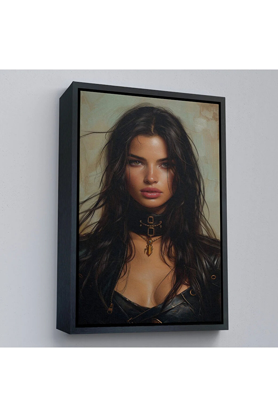 Ahşap Çerçeveli Esmer Latin Güzeli Kadın Tablosu-7779