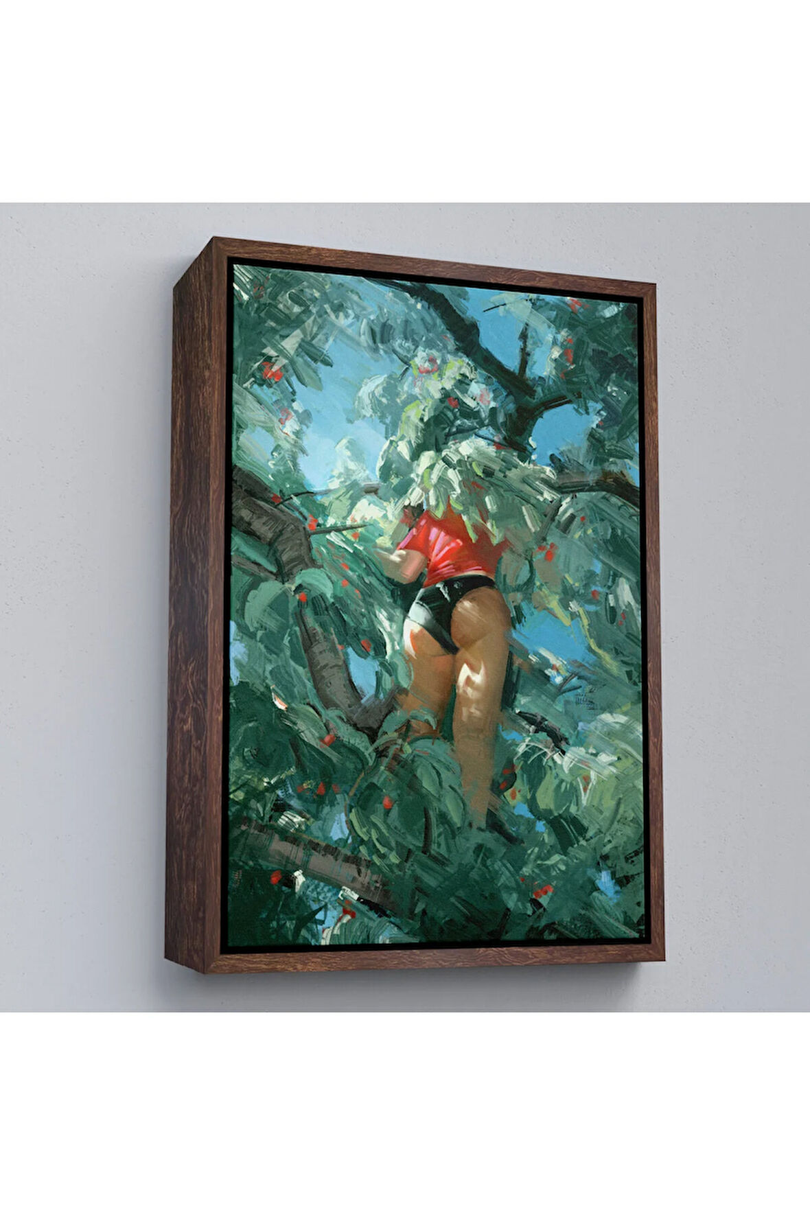 Ahşap Çerçeveli Ağaçtan Meyve Toplayan Kadın Tablo-7784