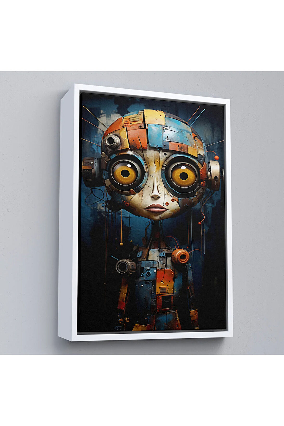 Ahşap Çerçeveli Sevimli Robatun Yakında Görünümü Tablosu-7788