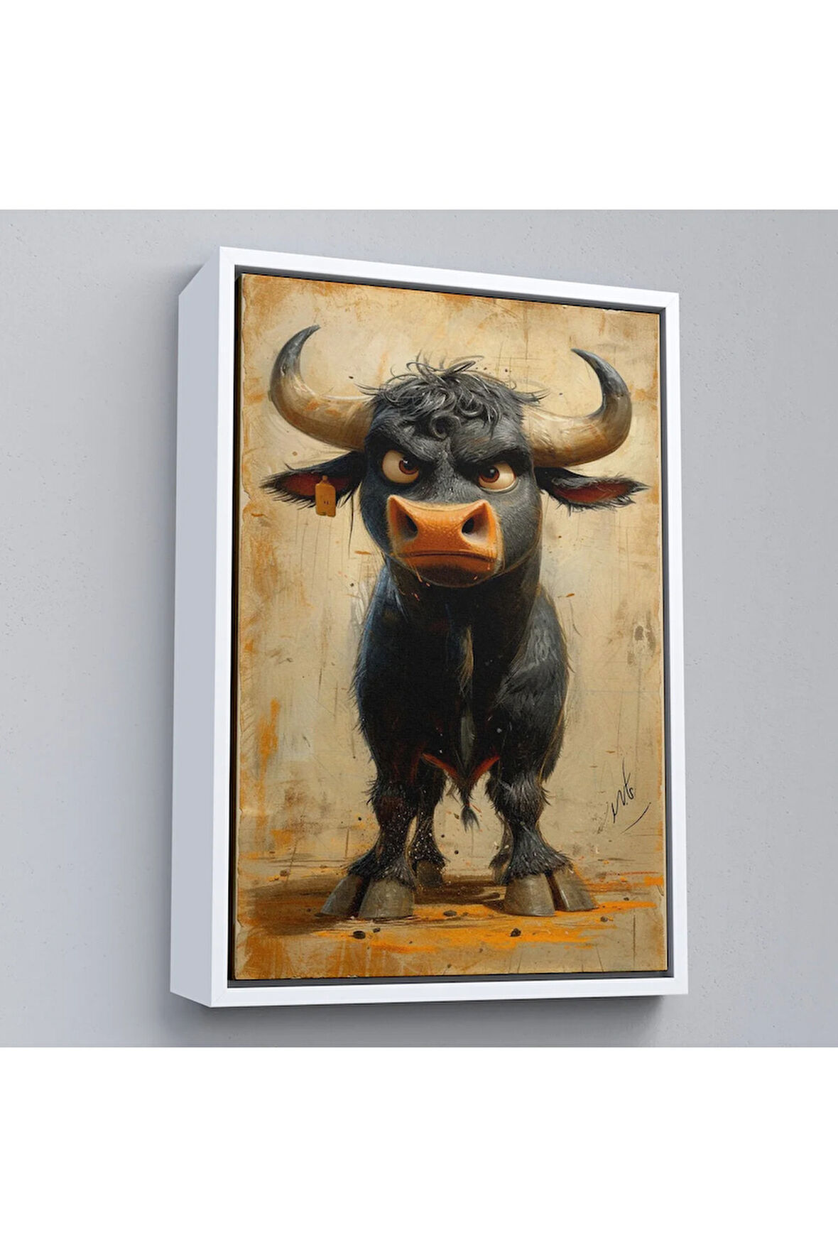 Ahşap Çerçeveli Agresif Boğa Tablosu-7810