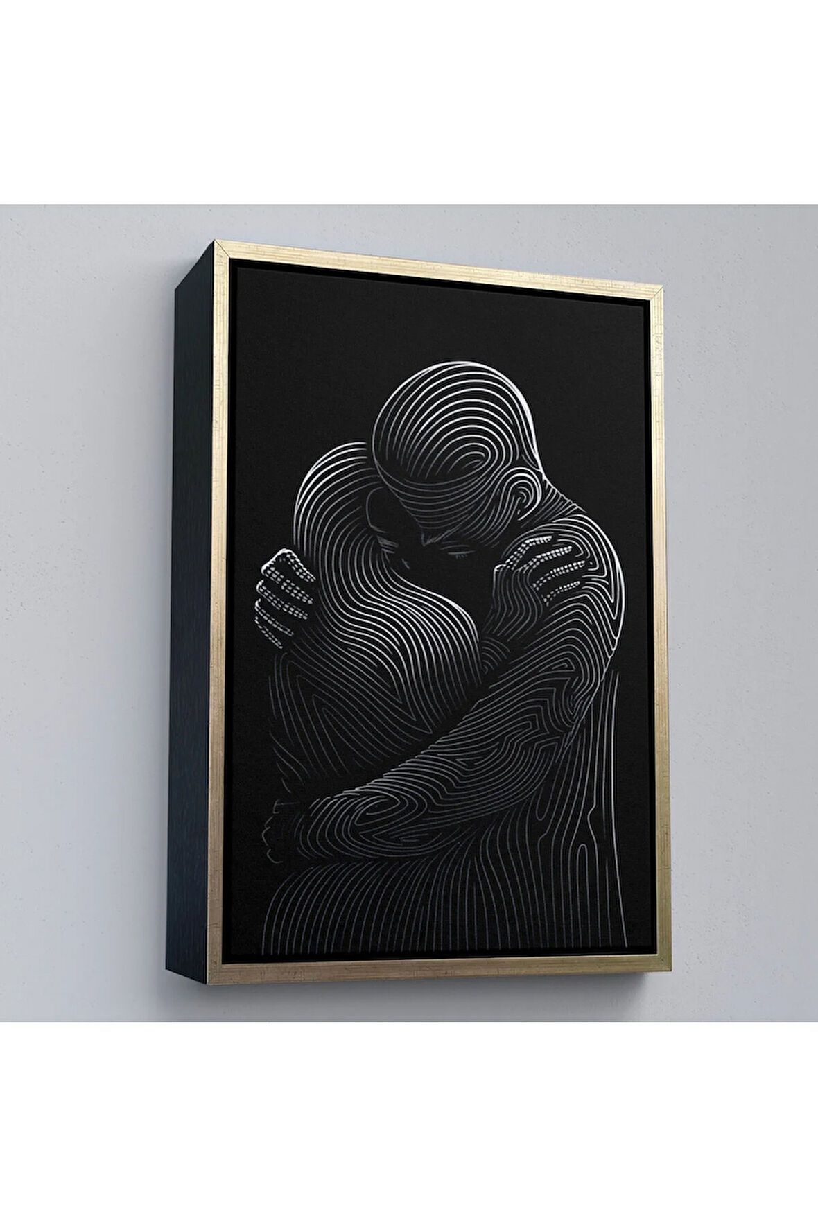 Ahşap Çerçeveli Linear Hug Sarılan Çift Tablosu-7819