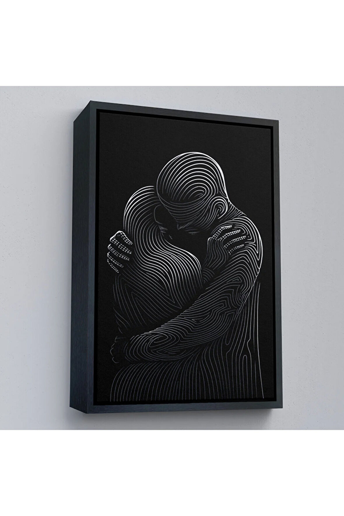 Ahşap Çerçeveli Linear Hug Sarılan Çift Tablosu-7819