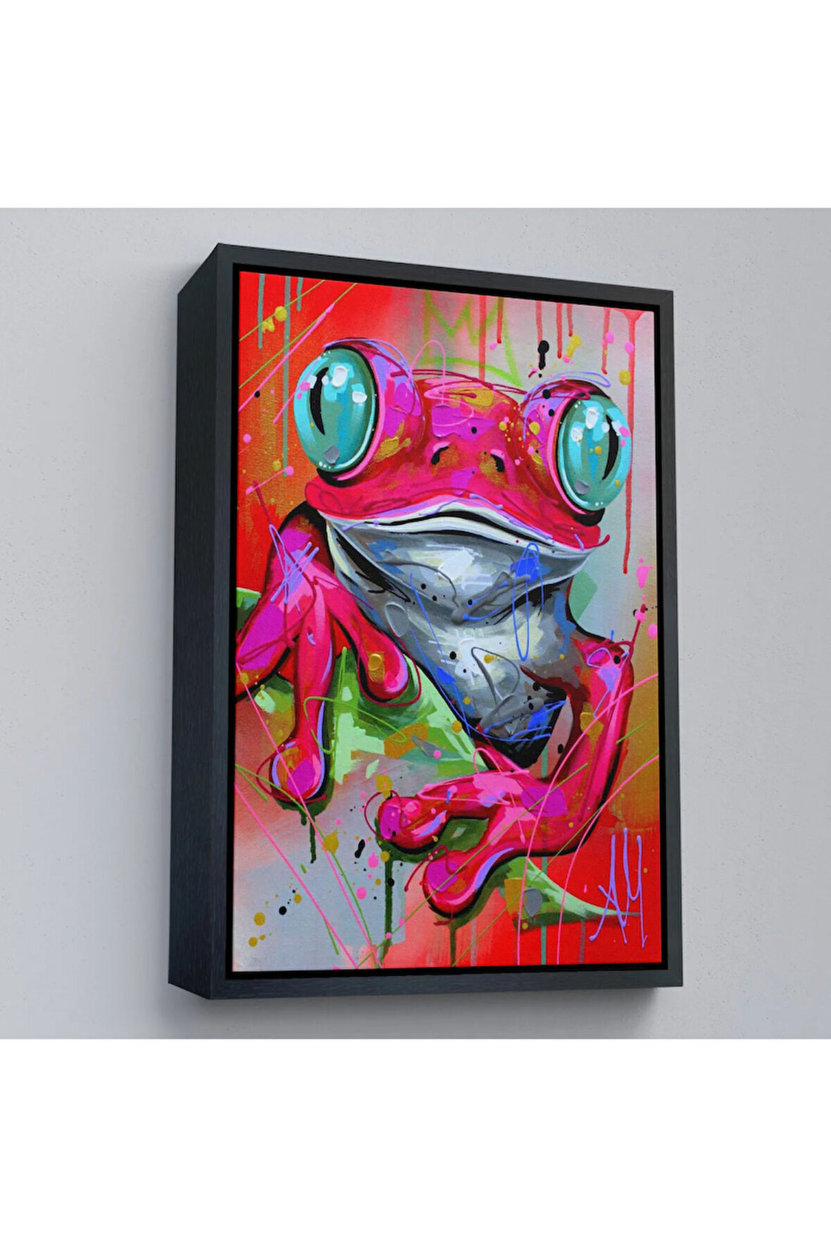 Ahşap Çerçeveli Sevimli Pembe Kurbağa Tablosu-7838