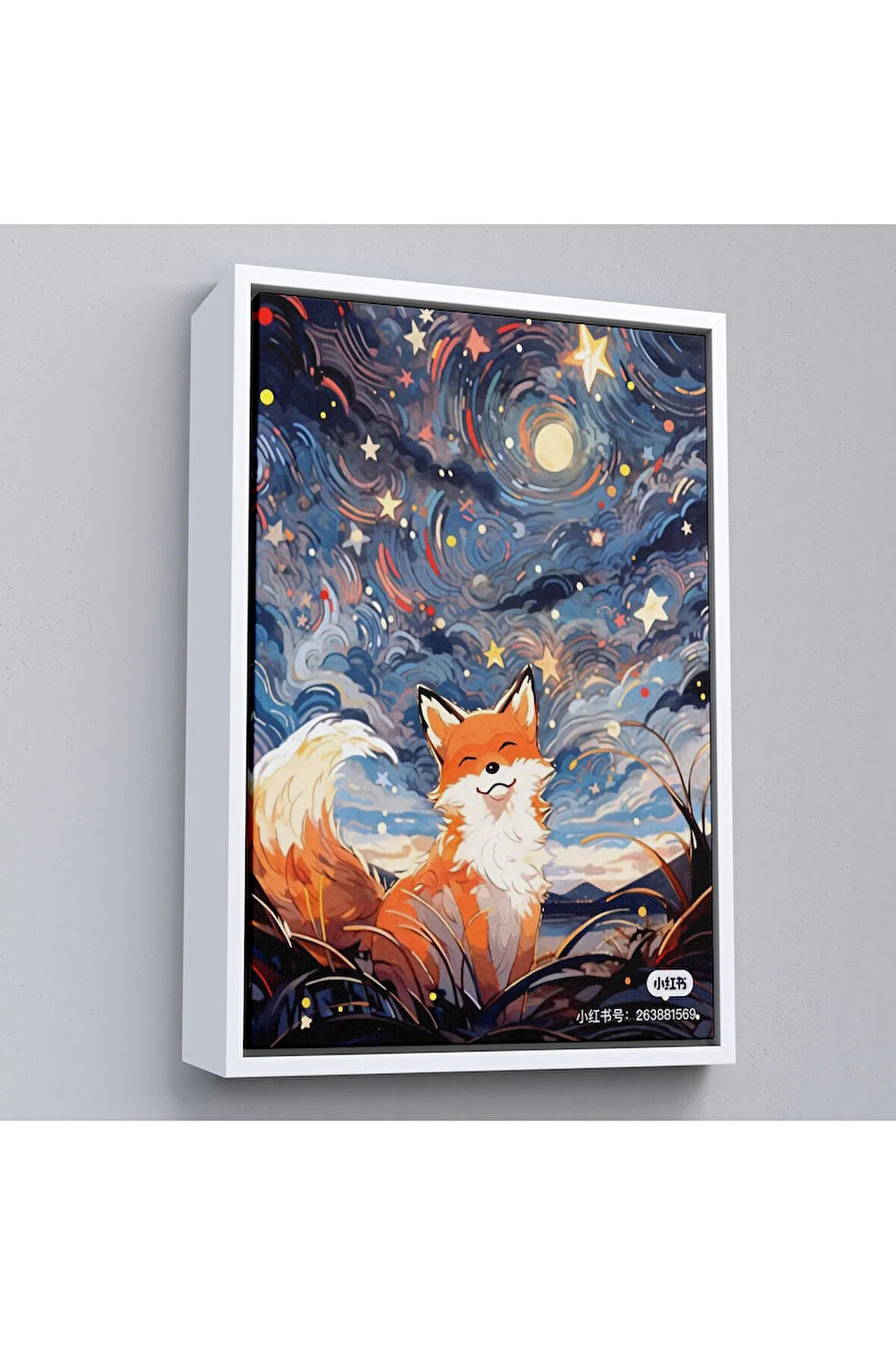 Ahşap Çerçeveli Soyut Ormandaki Sarı Tilki Tablosu-7839