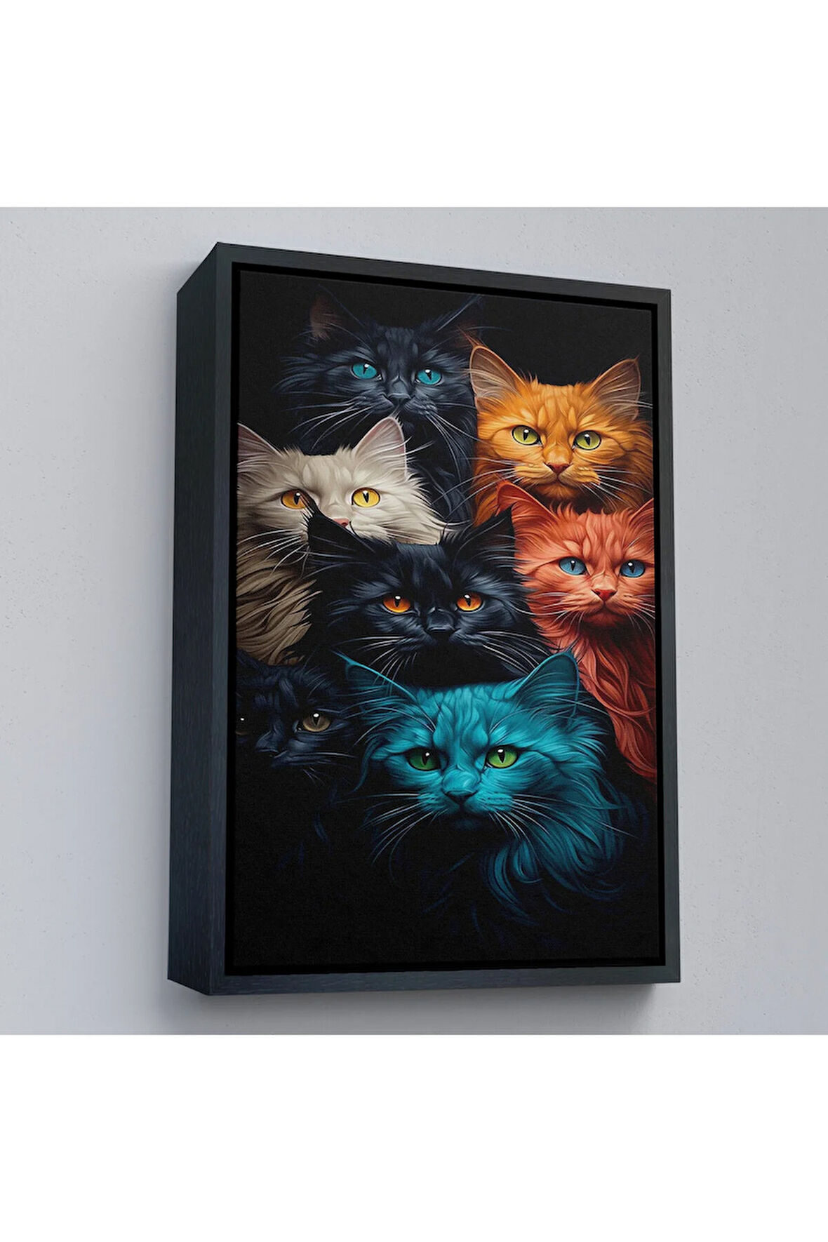 Ahşap Çerçeveli Sevimli Kediler Tablosu-7844