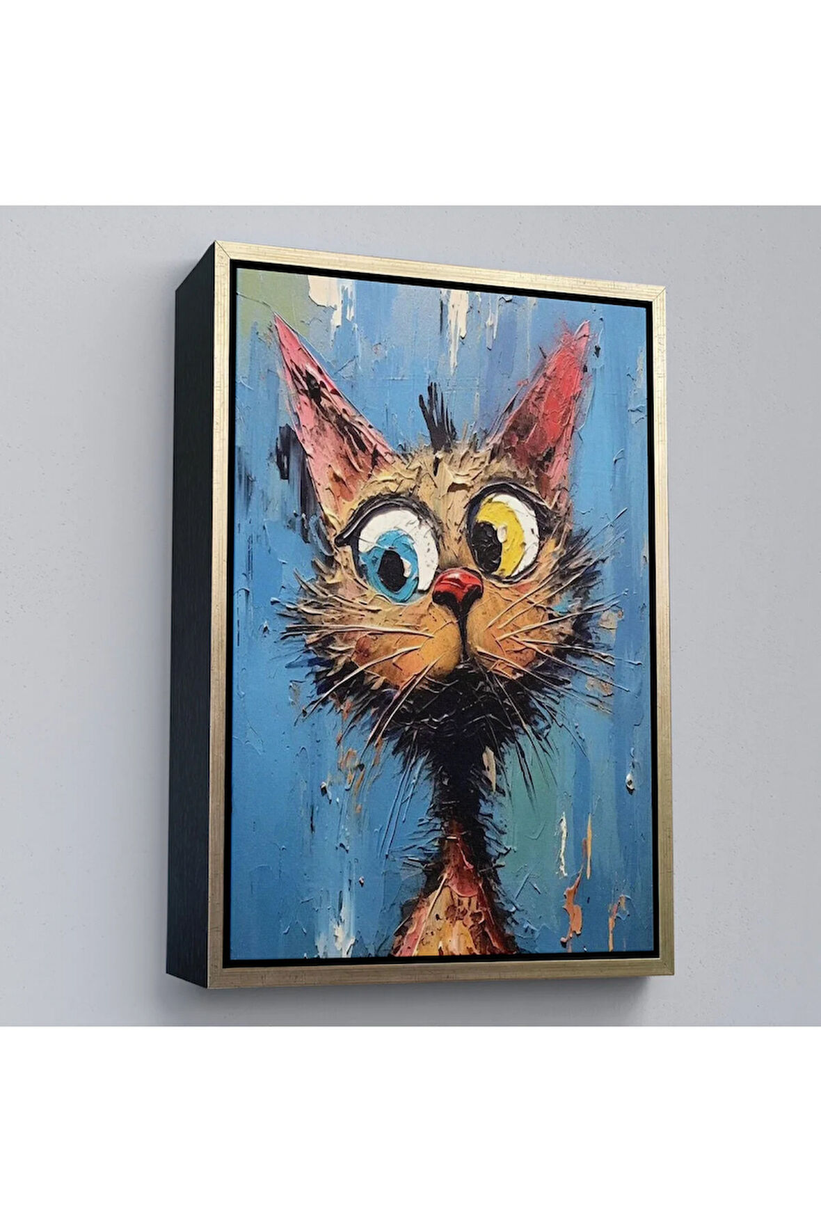 Ahşap Çerçeveli Sevimli Kedi Tablosu-7852